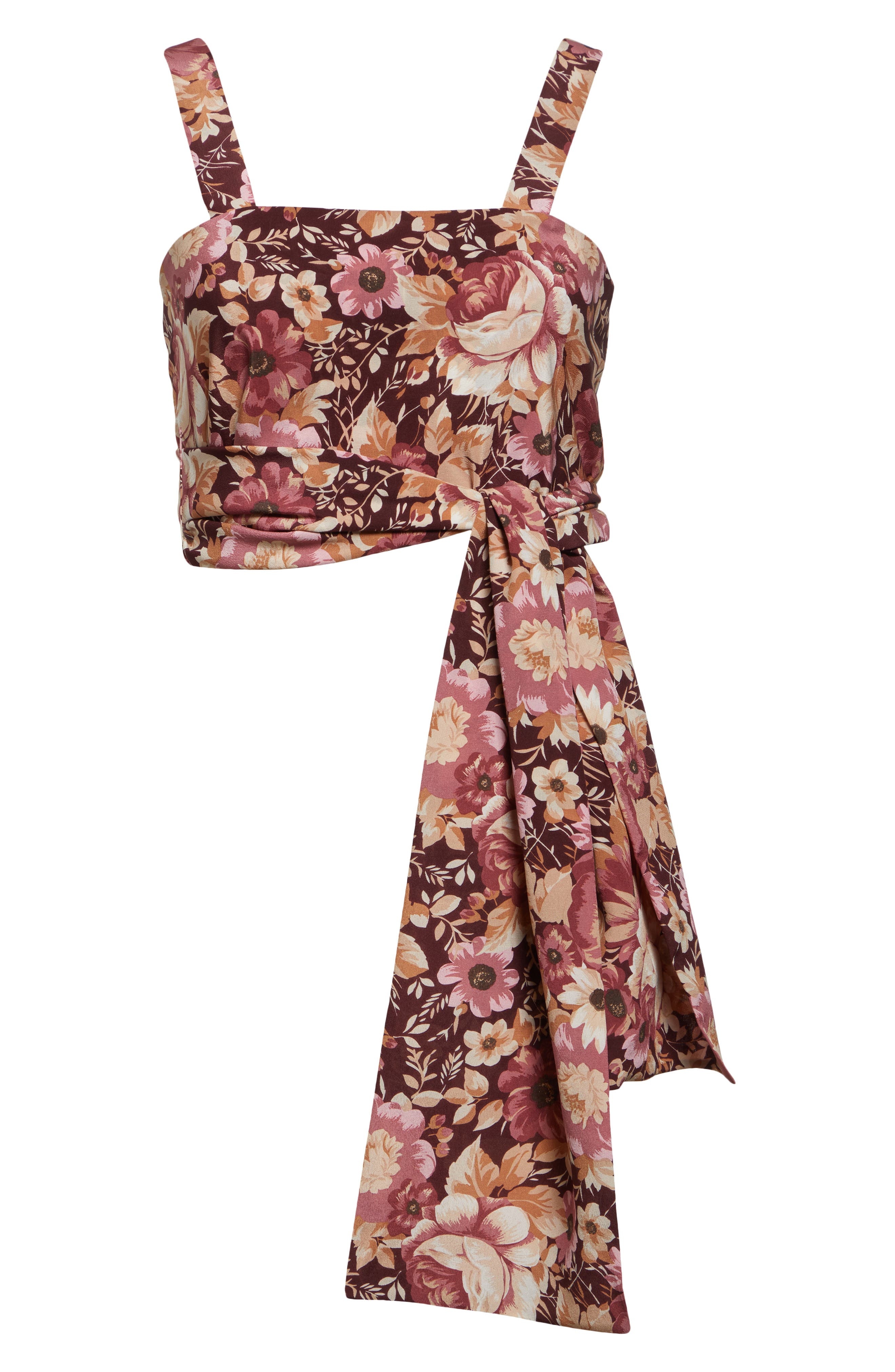 Chloé Floral Print Tie Front Silk Twill Crop Top in Maroon Pink at Nordstrom - 6