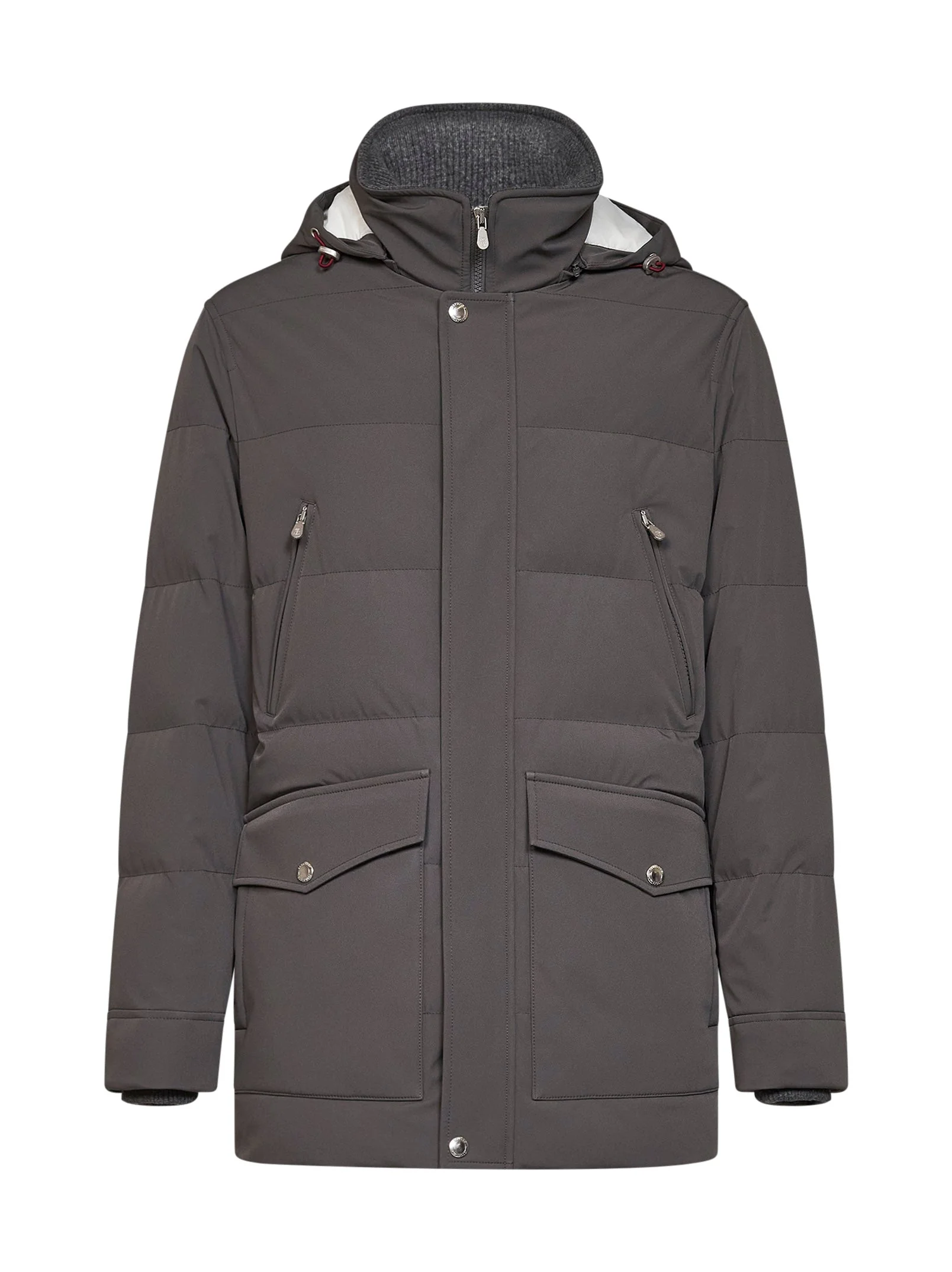 Steel grey bonded nylon padded hooded parka - 1