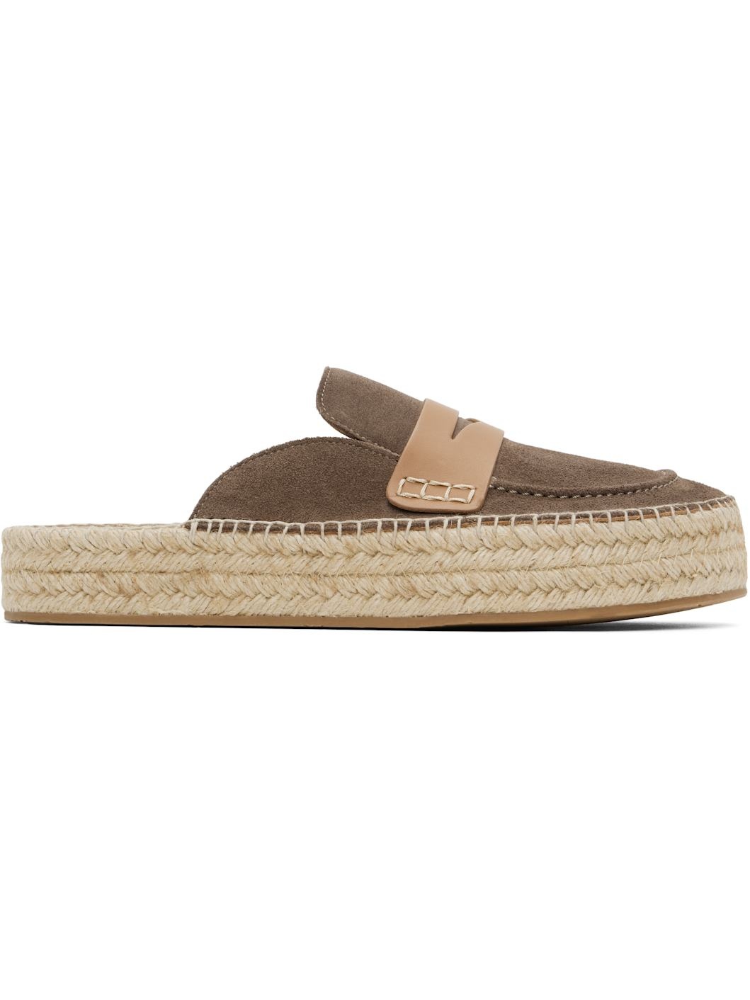 Taupe Espadrille Loafer Mules - 1