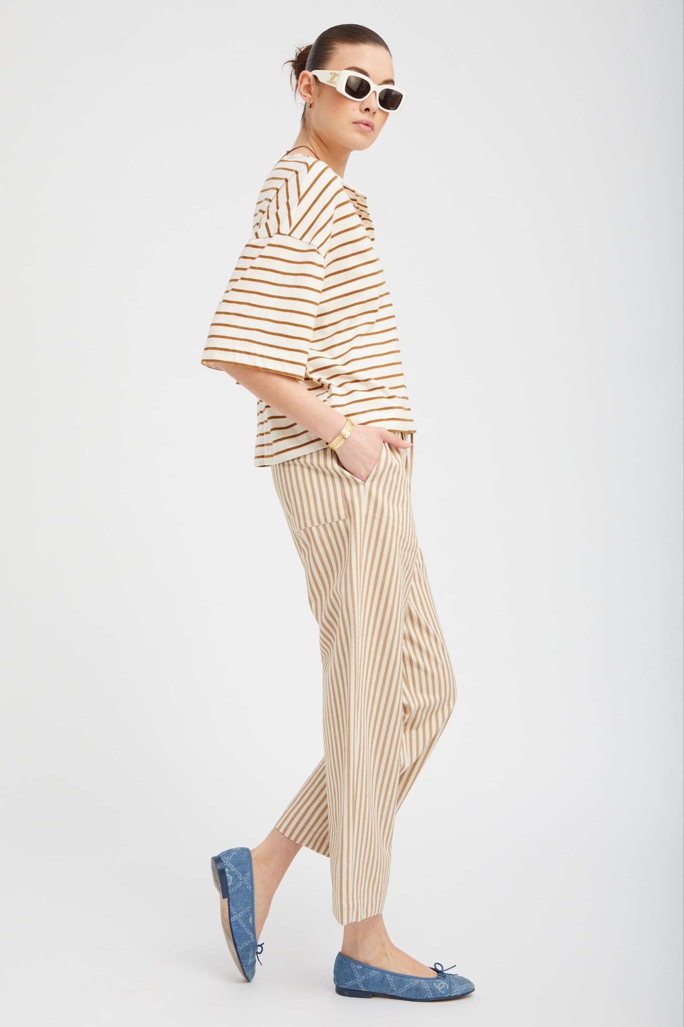 CAMEL STRIPE LINEN AMALFI PANTS - 5
