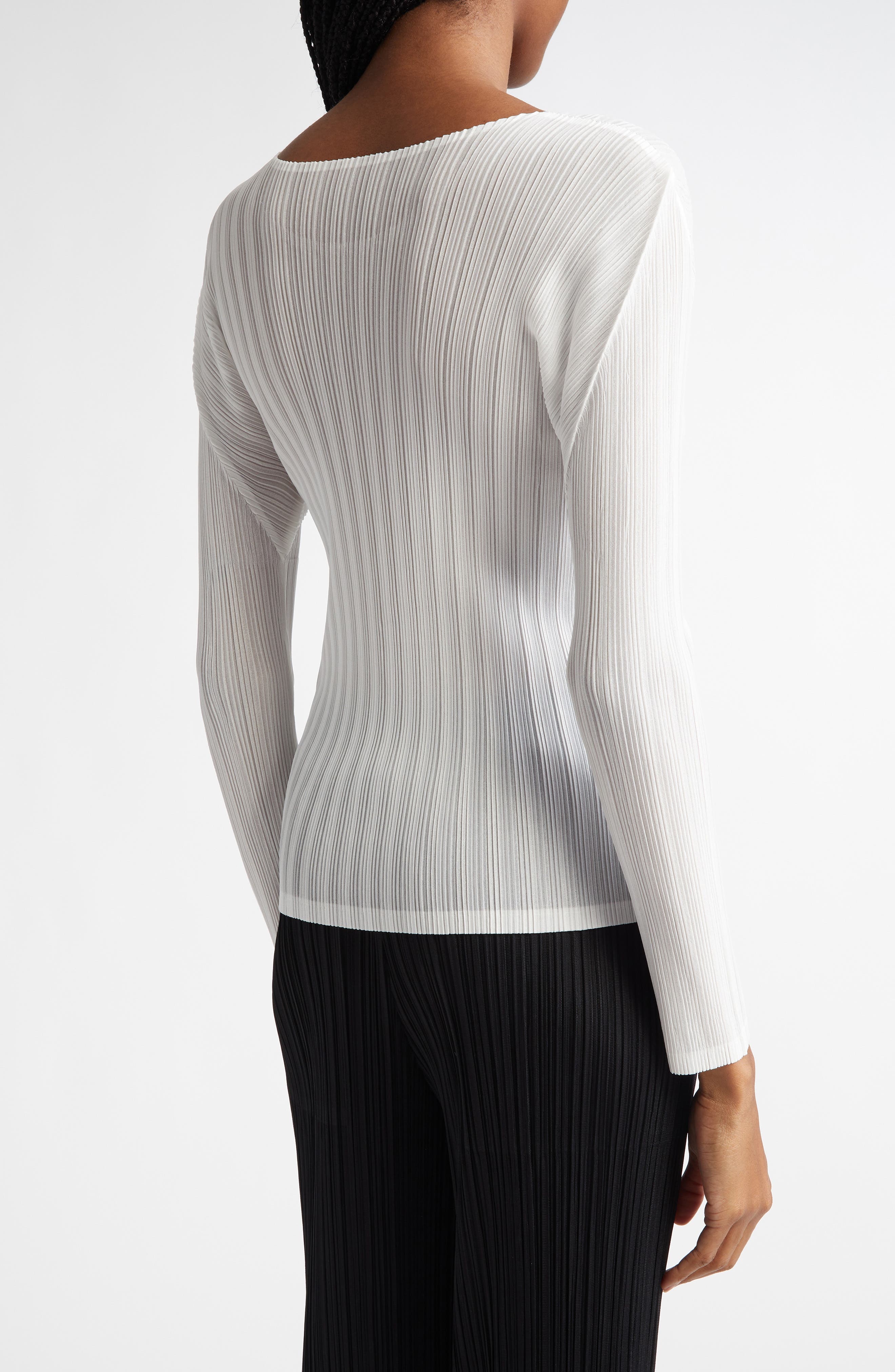 Pleats Please Issey Miyake Pleated Long Sleeve Top in White at Nordstrom - 2
