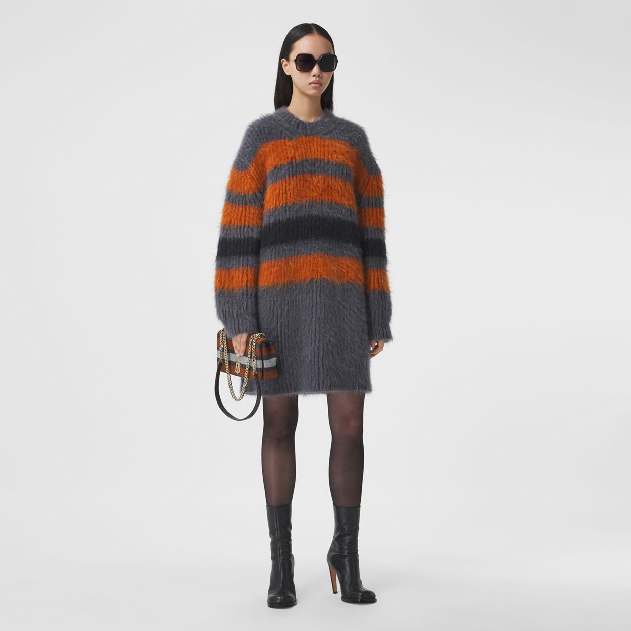 Stripe Intarsia Mohair Silk Oversized Sweater - 6