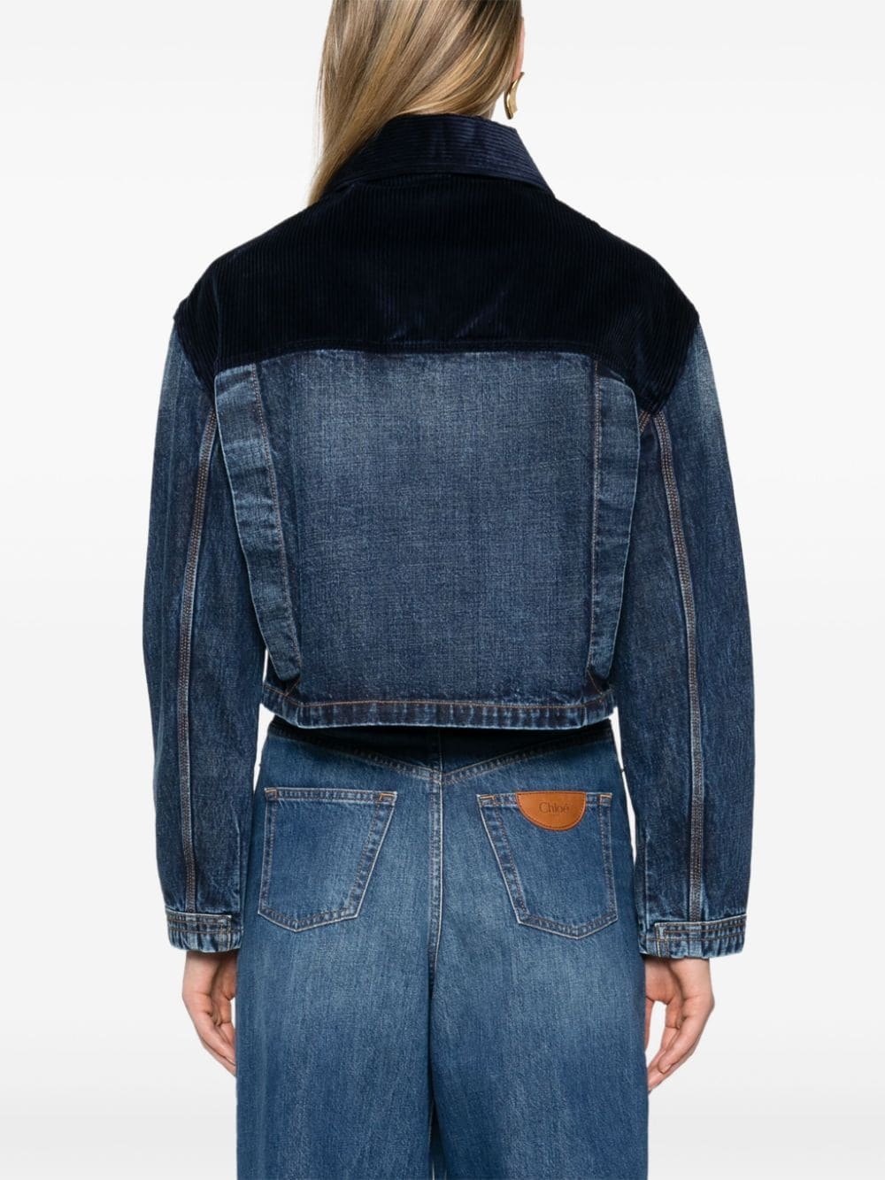 corduroy-collar denim jacket - 4