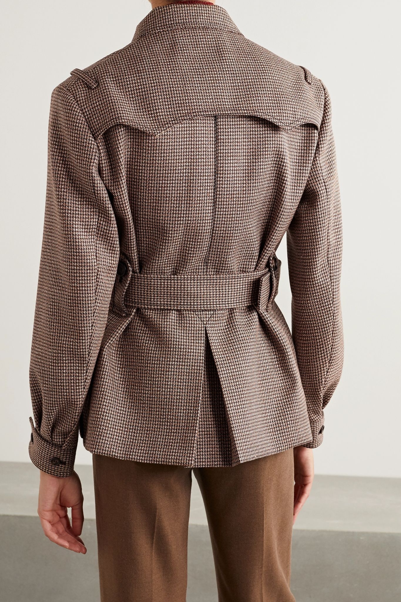 Belted houndstooth wool jacket - 4