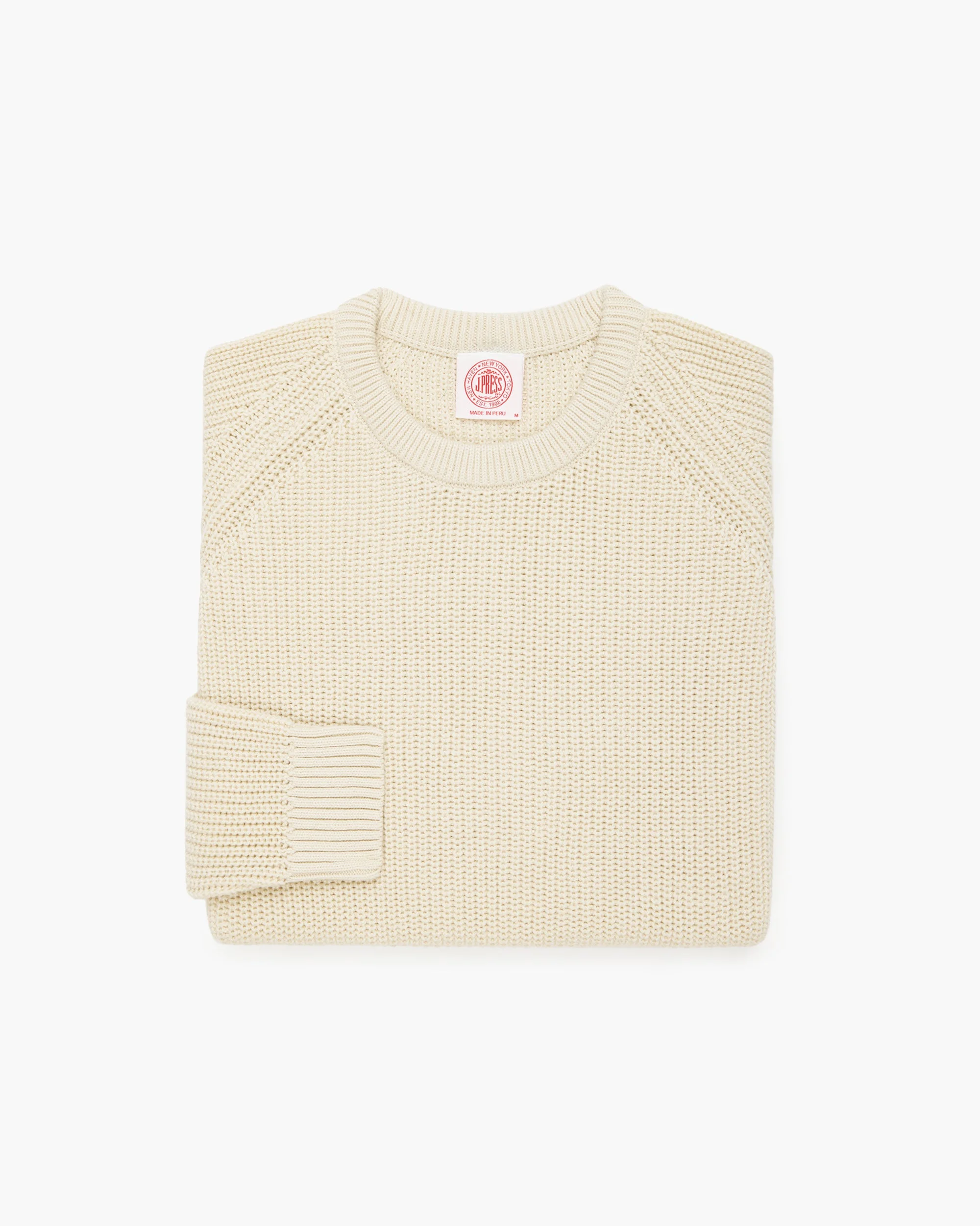 OFF WHITE SHAKER KNIT COTTON CREW NECK SWEATER - 1