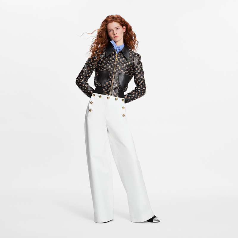 Embossed Monogram Leather Bomber Jacket 2