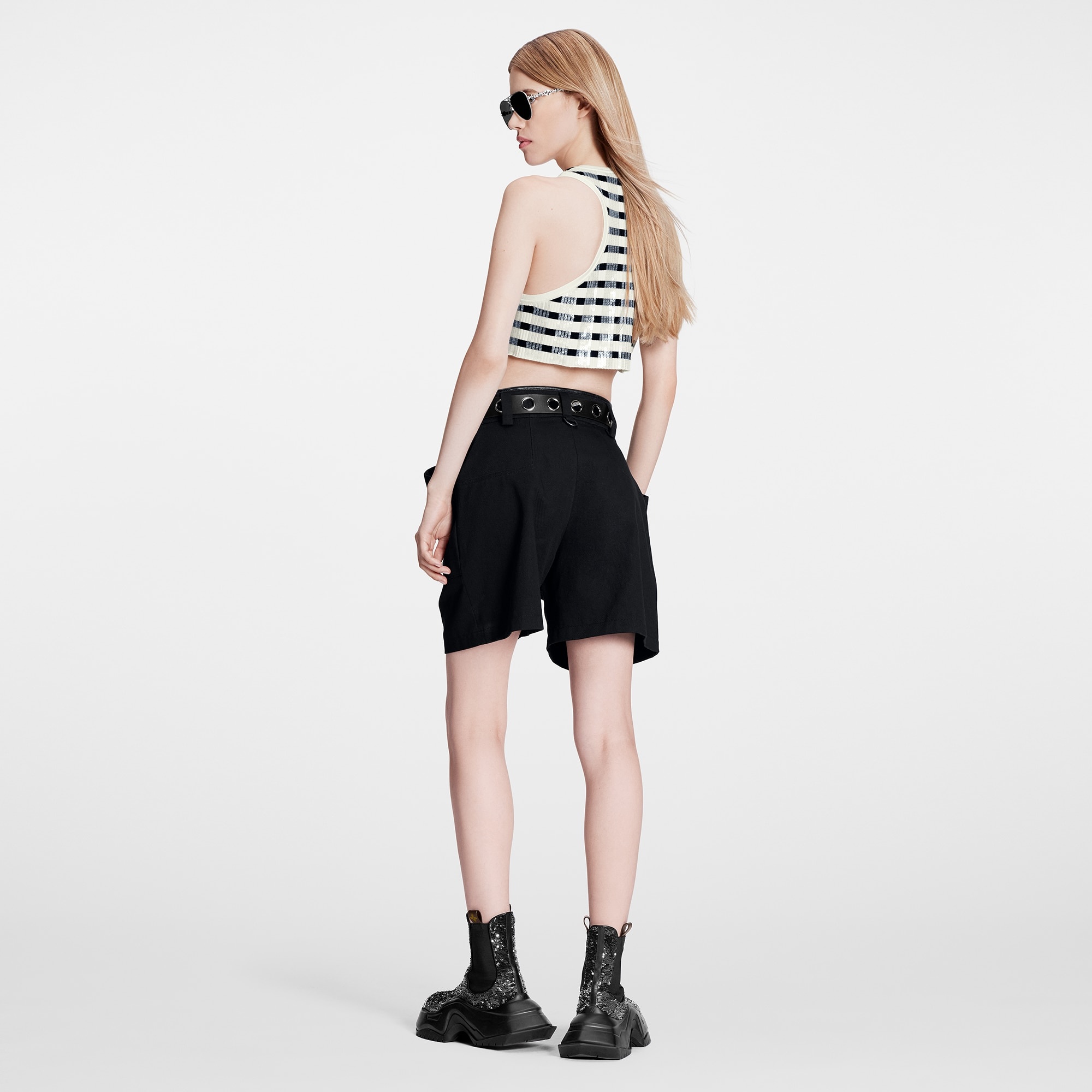 Sequin Stripes Knit Crop Top - 3