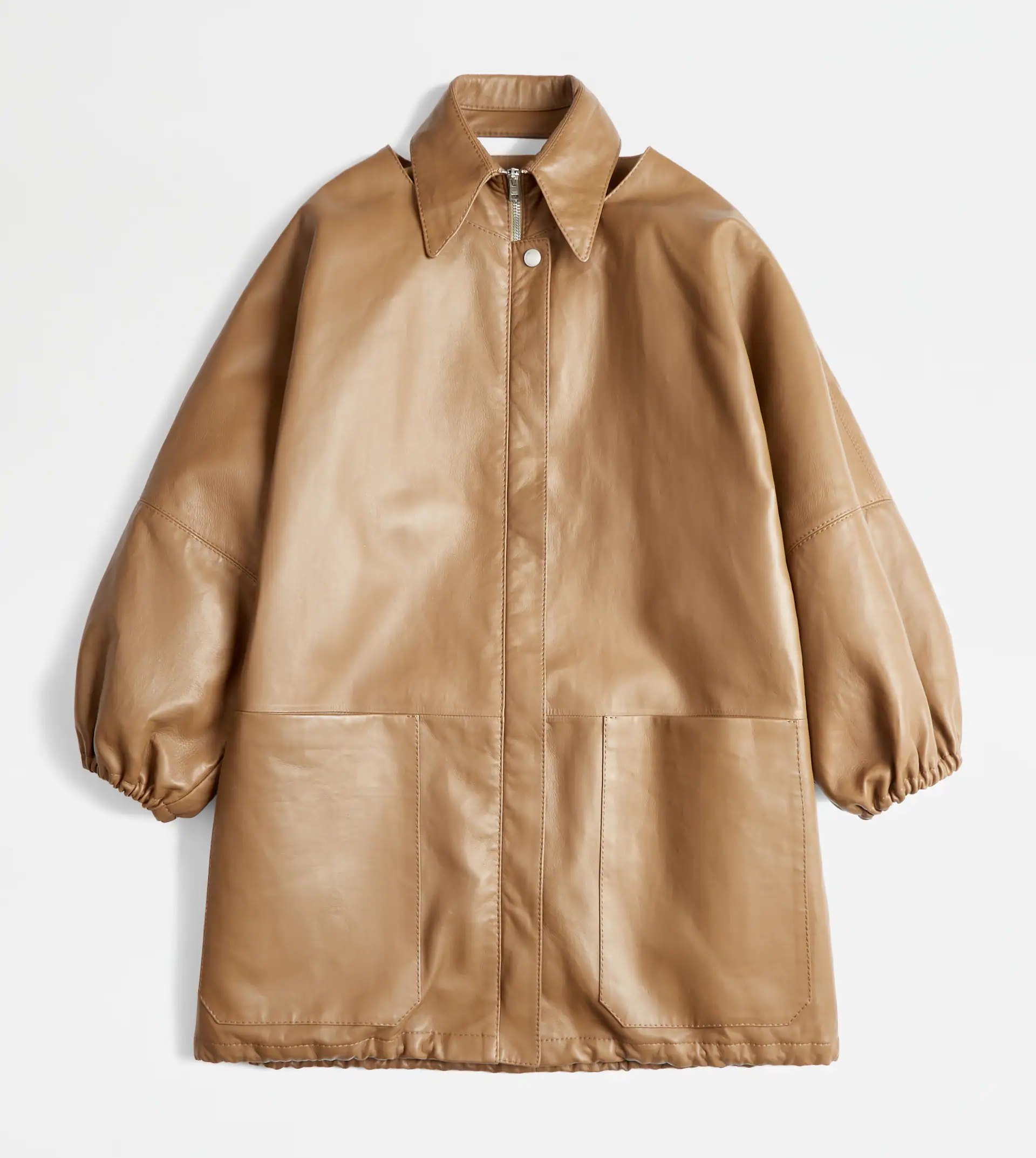 OVERCOAT IN LEATHER - BEIGE - 1