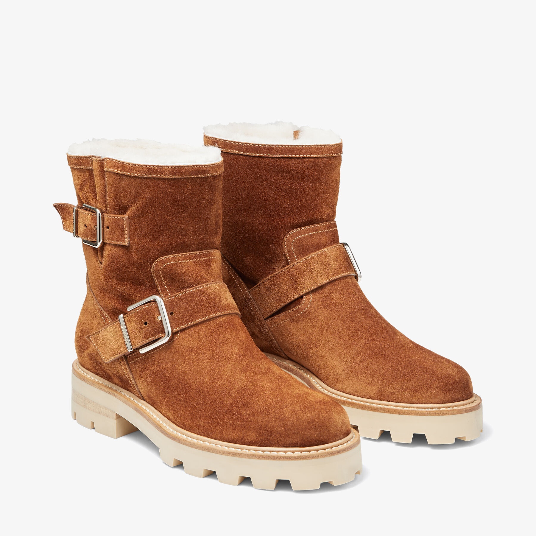 Youth II - Lined
Tan Soft Suede Biker Boots with Natural Shearling Lining - 3