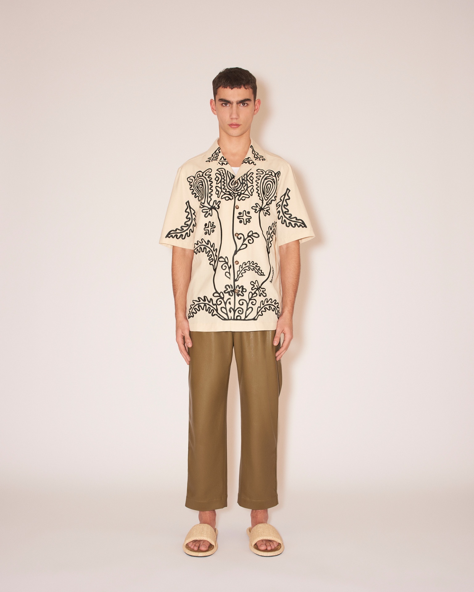 BODIL - Embroidered slub shirt - Creme - 2
