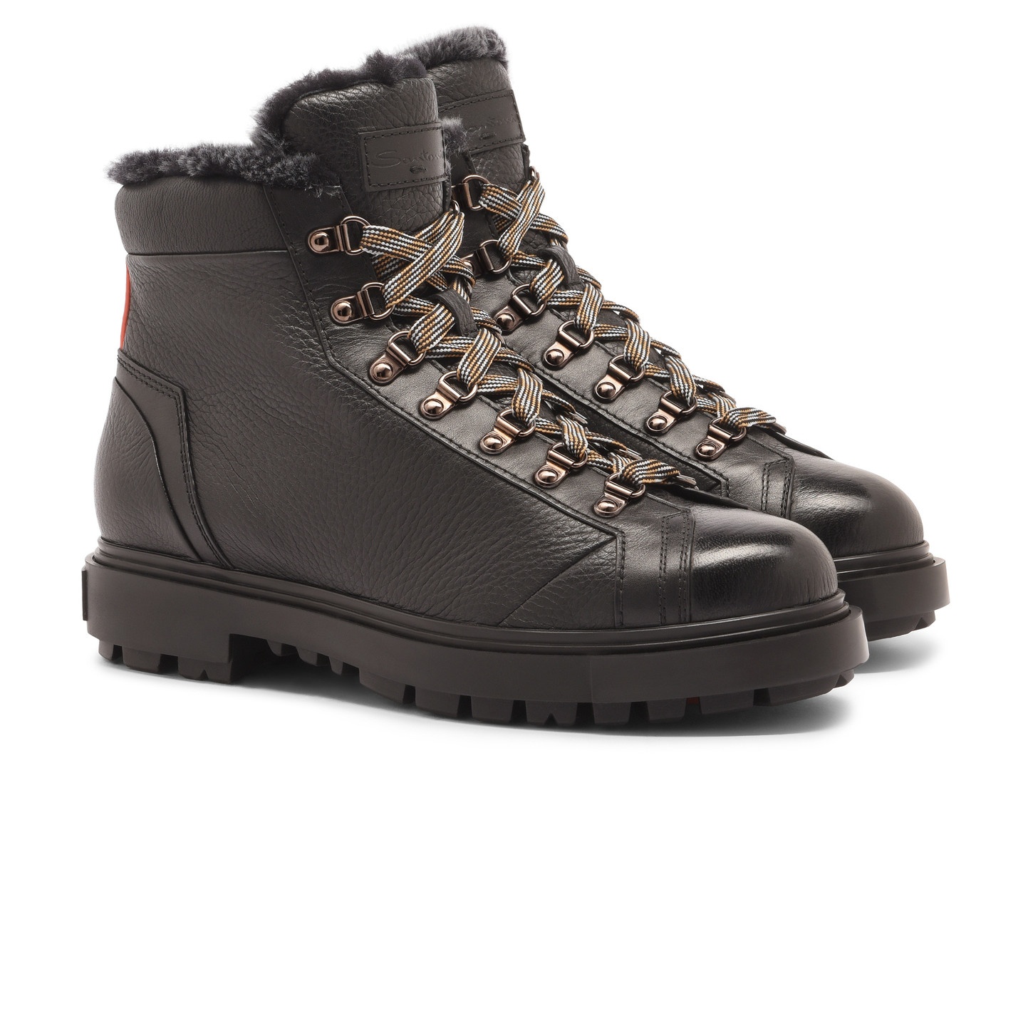Men's black tumbled leather hiking boot with fur - 3