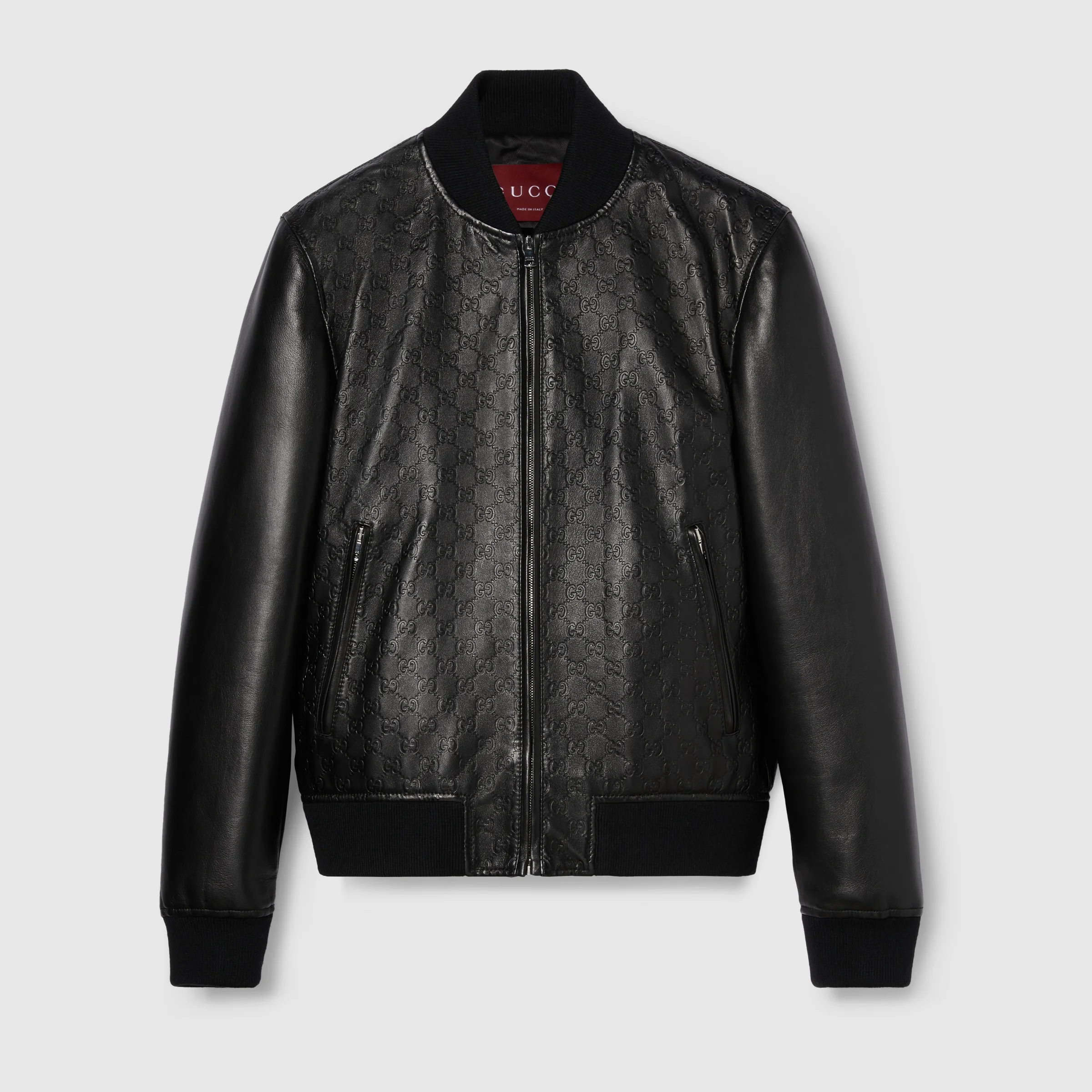 Embossed GG leather bomber jacket - 1