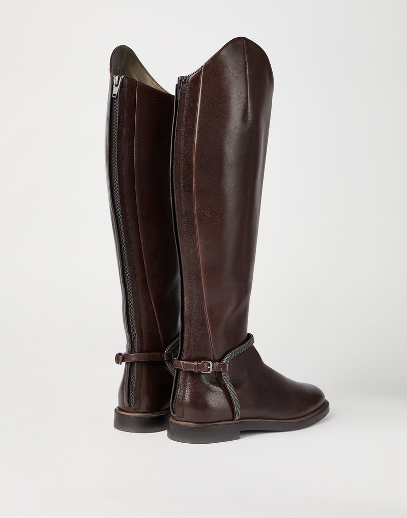 Brunello Cucinelli Classic leather boots with precious spurs outlook