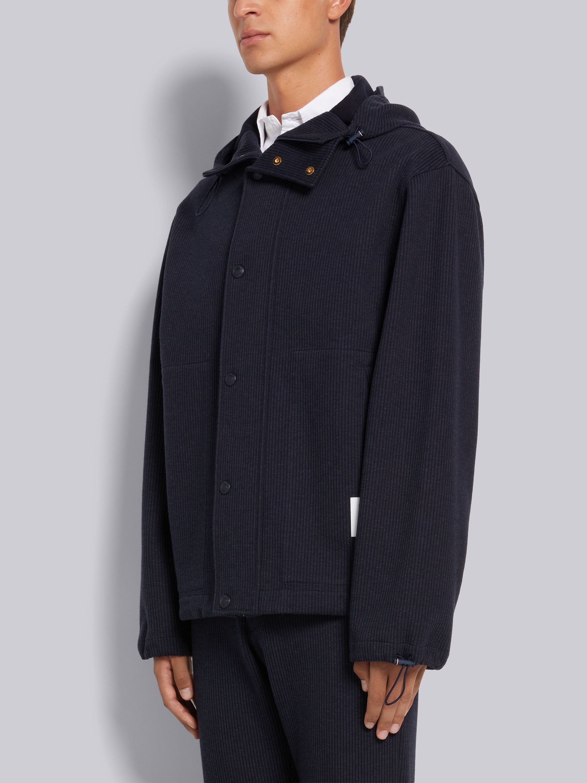 Navy Double Face Tech Seersucker Snap Front Hooded Parka - 2