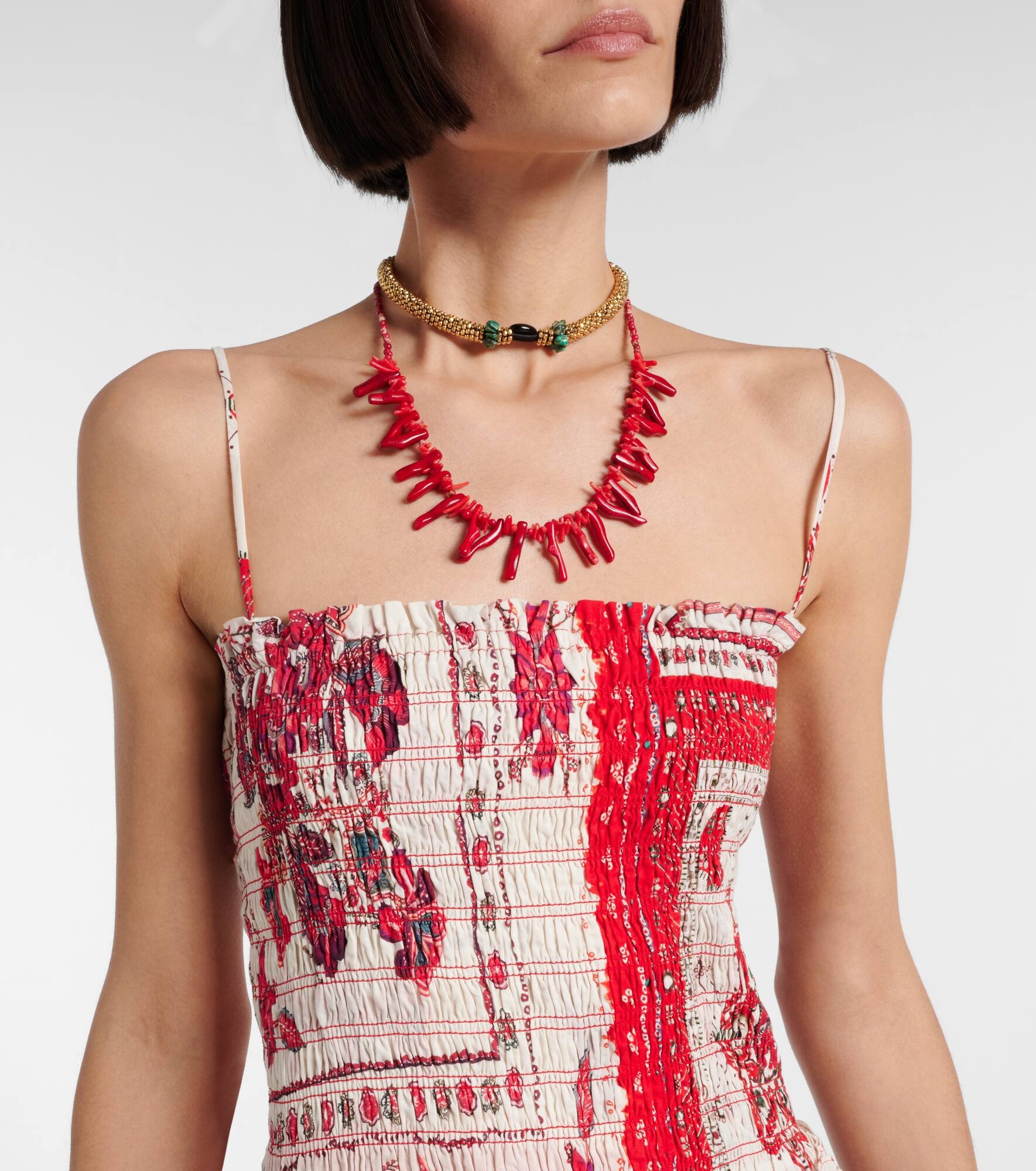 Anka shirred printed cotton minidress - 4