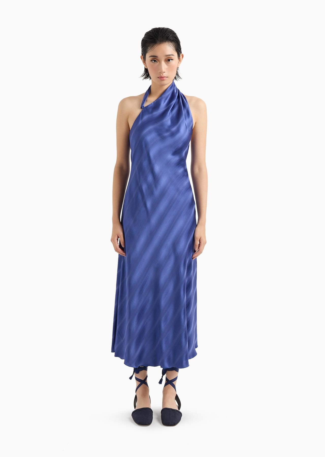 One-shoulder dress in jacquard viscose with diagonal gradient-effect motif - 2