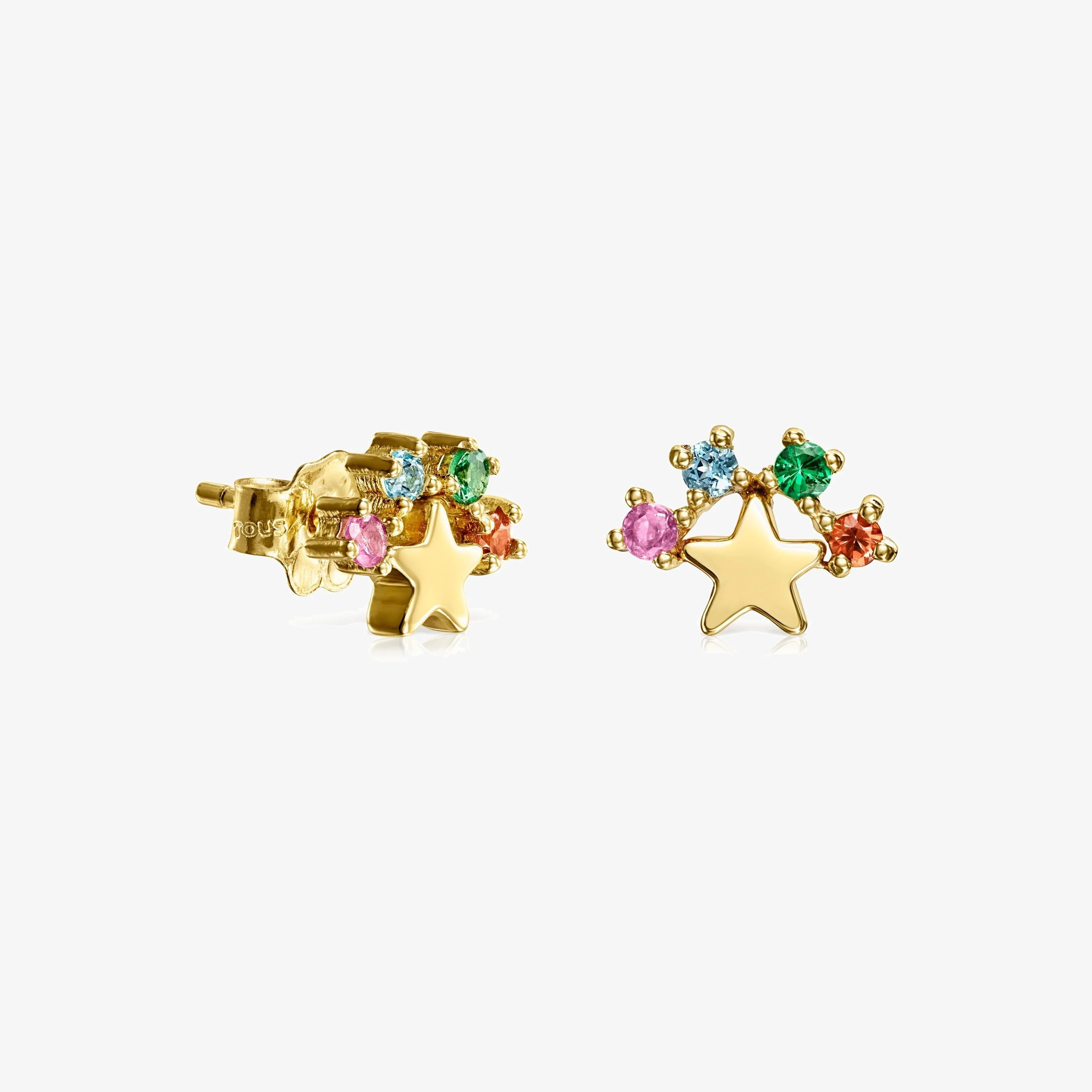 18K solid gold Real Sisy star Earrings with Gemstones - 1