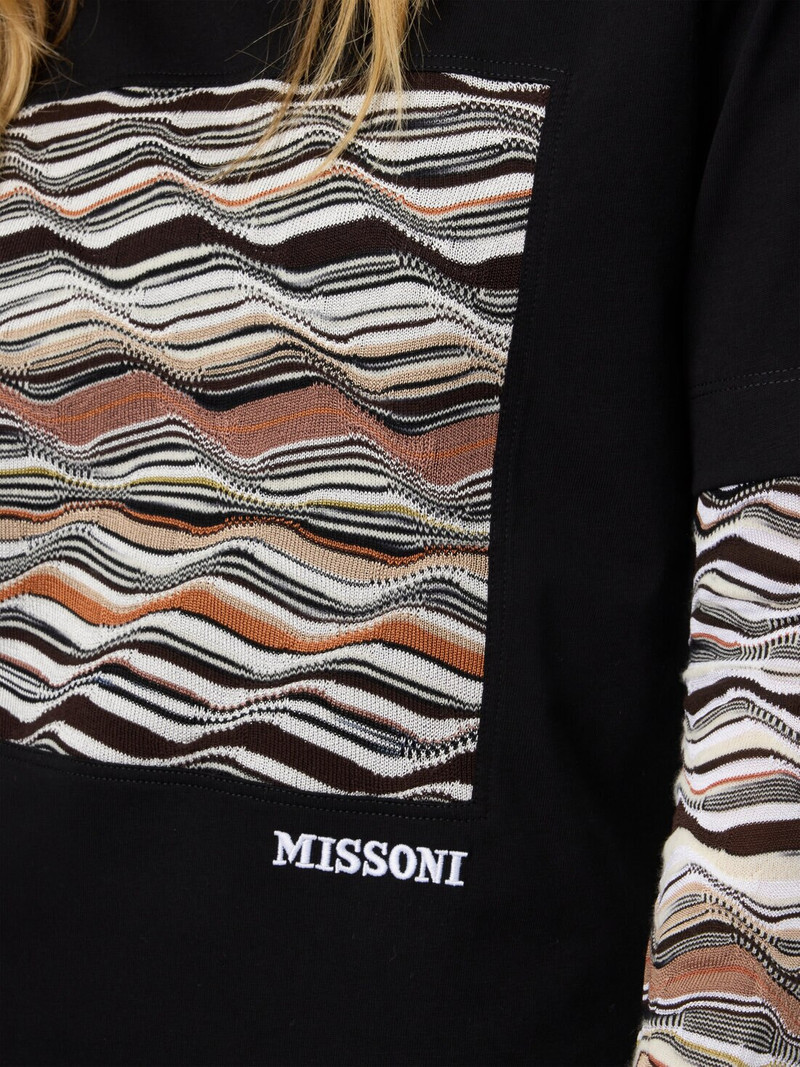 Short Sleeve T-Shirt with Knit Insert and Logo 5