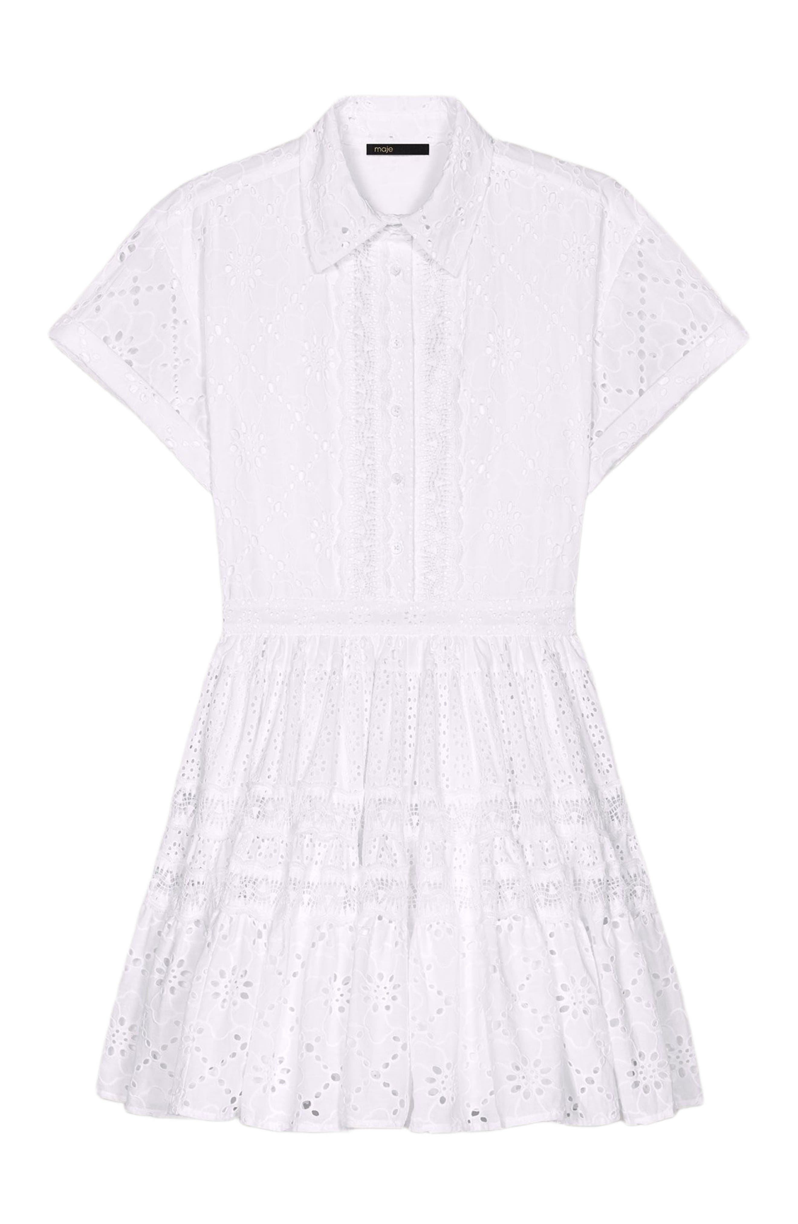 maje Embroidered babydoll dress in White at Nordstrom - 7