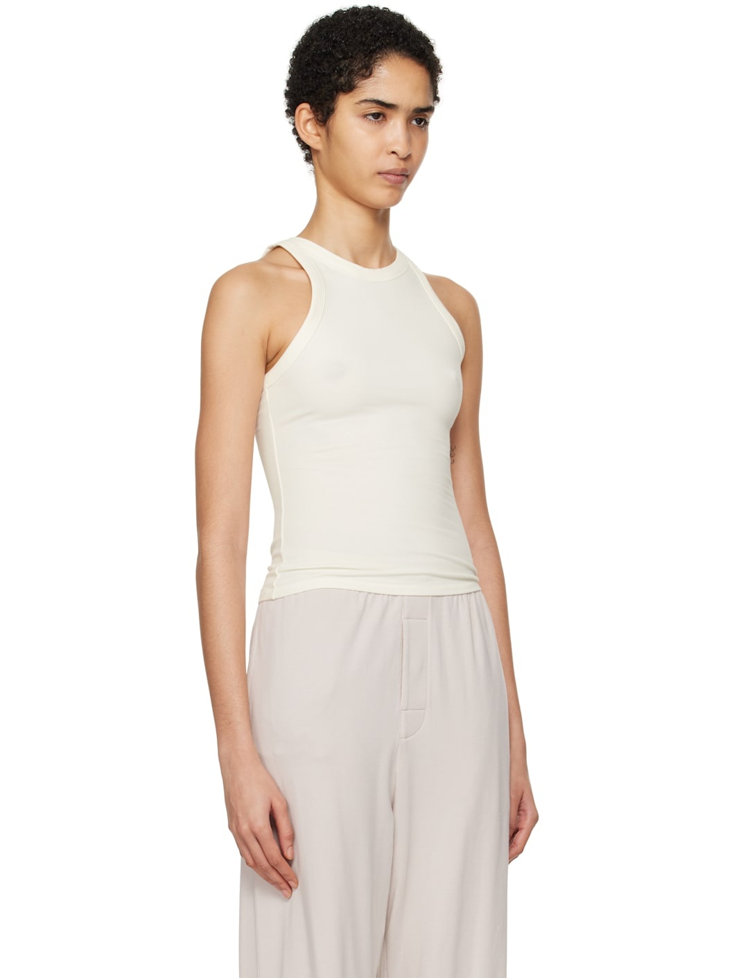 Off-White Cotton Jersey Crew Neck Tank Top - 2