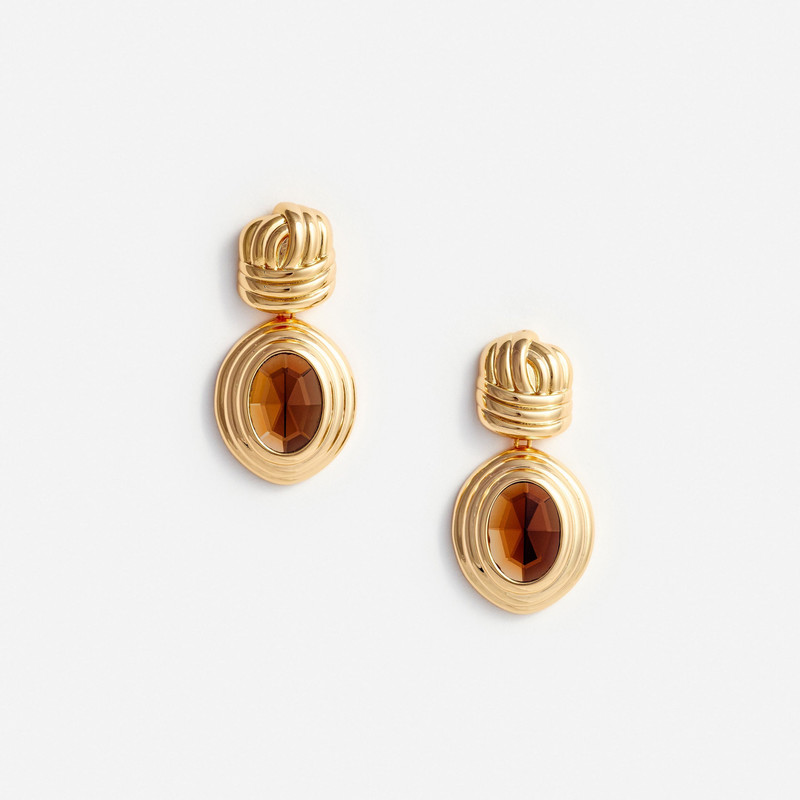 Gold Knot Tiered Amber Earrings - 1