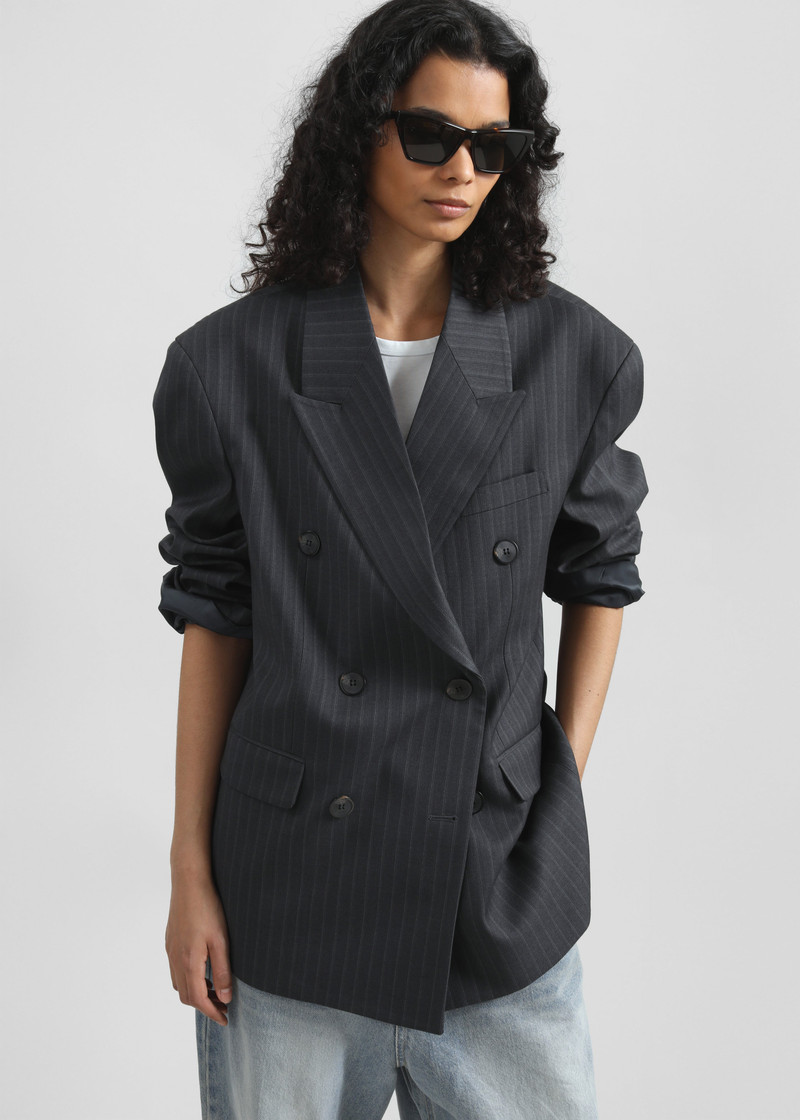 Tarbert Double-Breasted Blazer - Grey/White Pinstripe 7