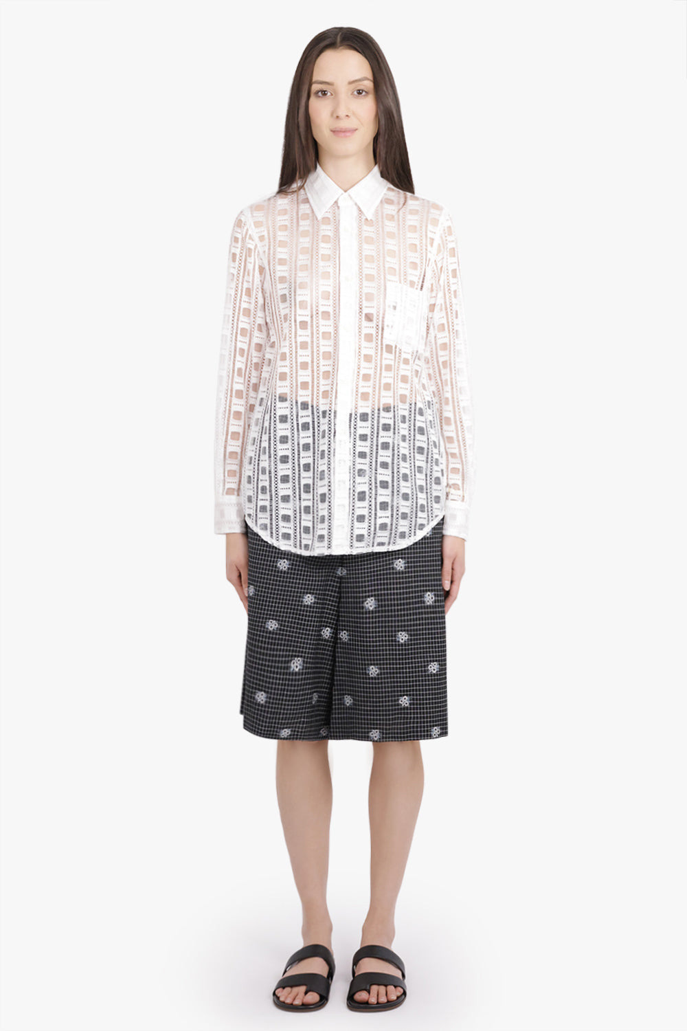 POCKET DETAIL LACE L/S SHIRT | OFF WHITE - 4