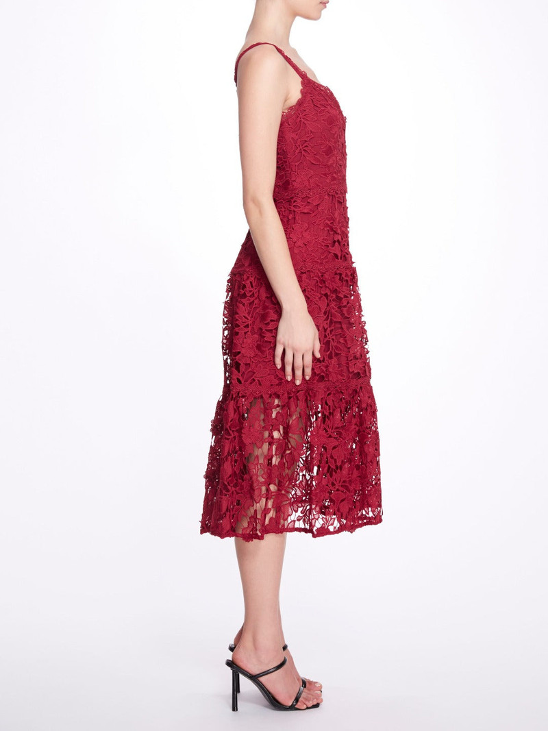 Marchesa SLEEVELESS 3D GUIPURE LACE MIDI DRESS outlook