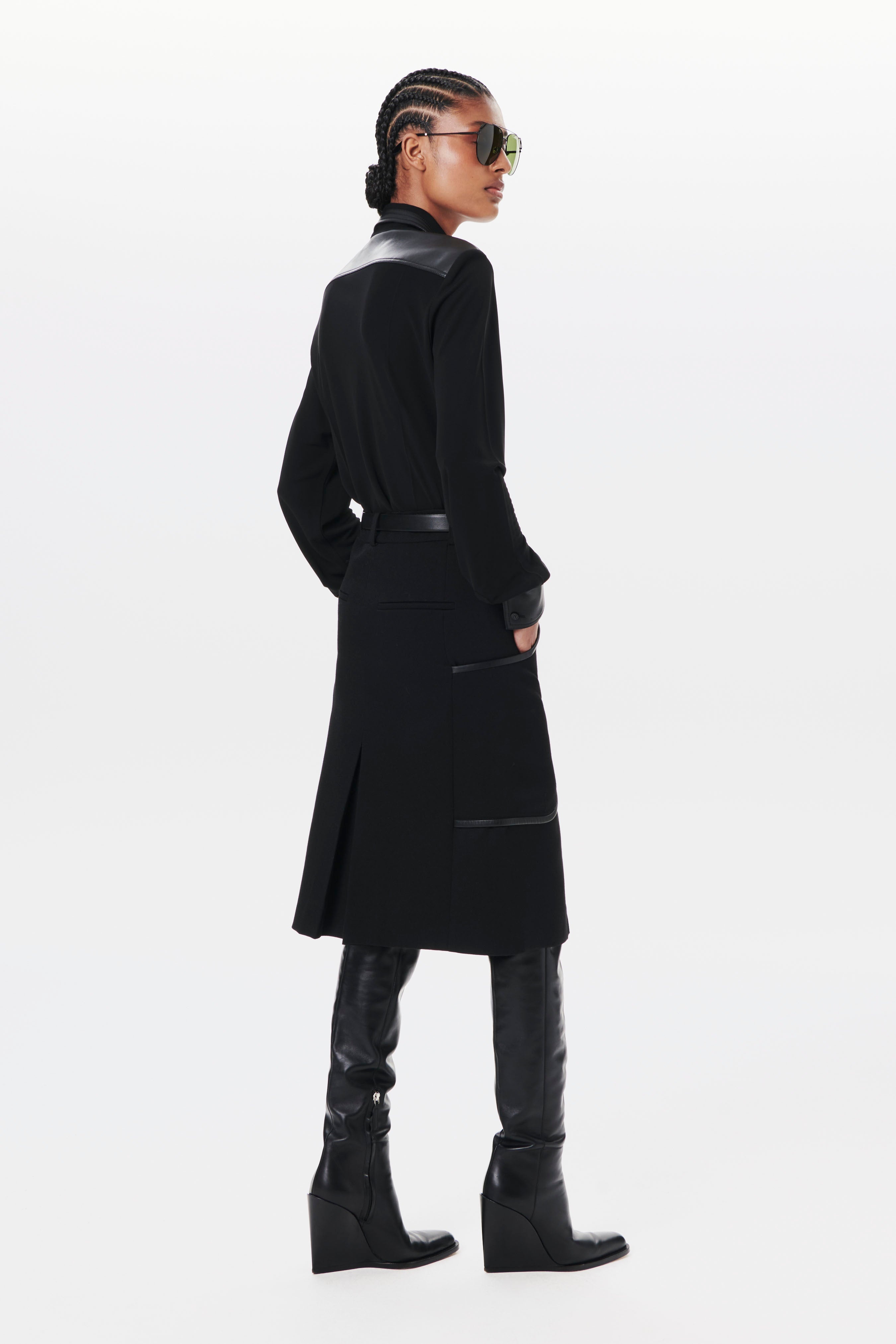 Patch Pocket Midi Skirt in Black - 4