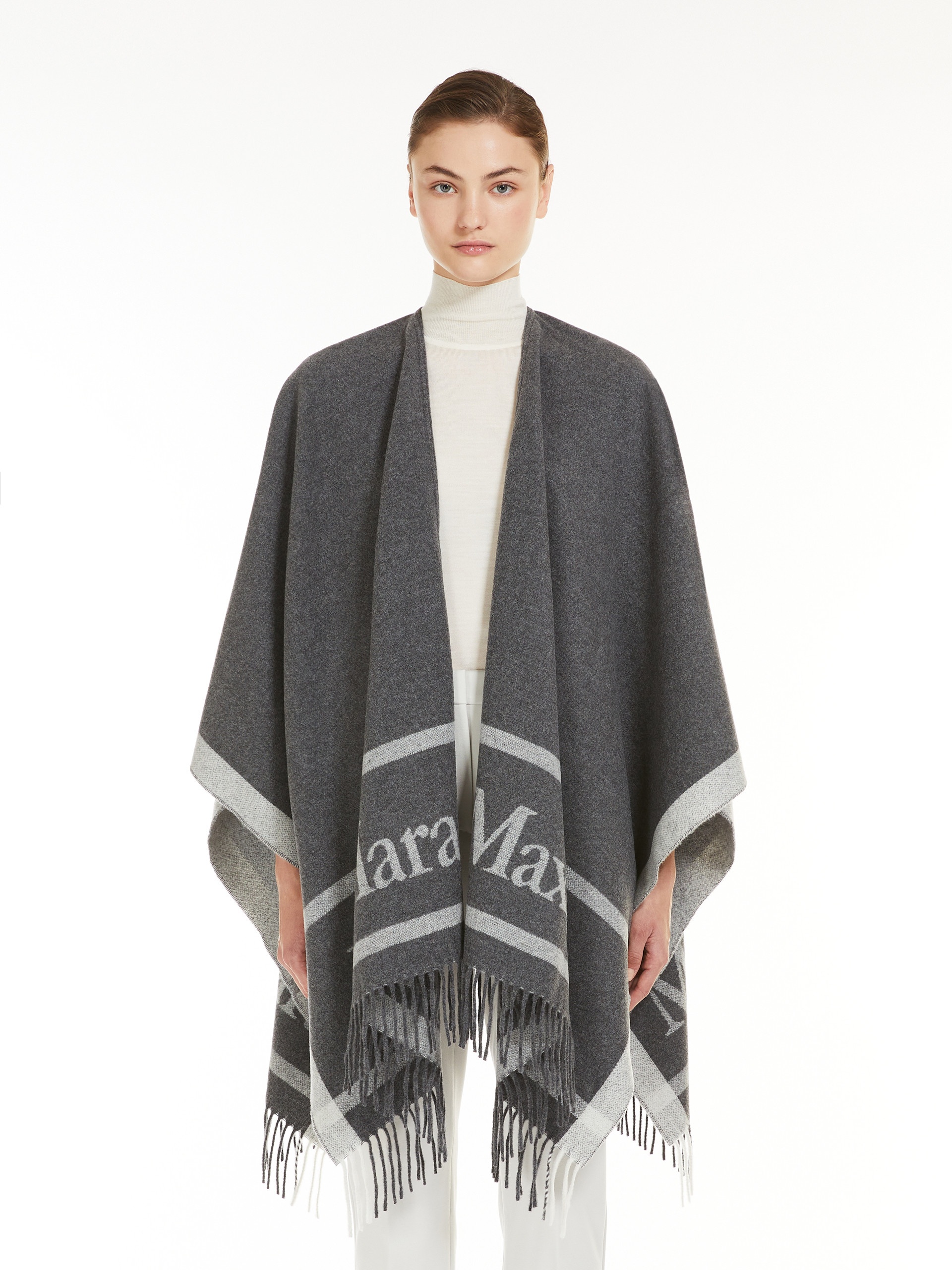 HILDE Jacquard wool poncho - 3