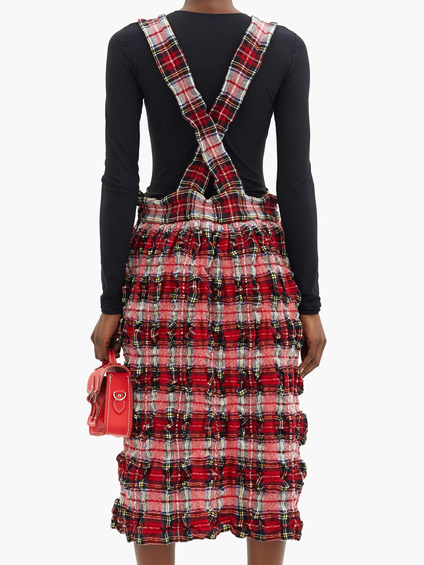 Crinkled wool-blend tartan pinafore dress - 5