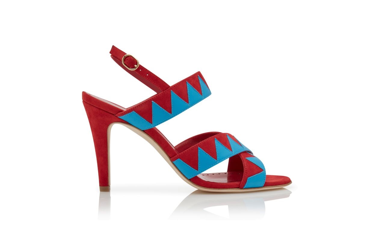 Red and Blue Suede Zig Zag Sandals - 1