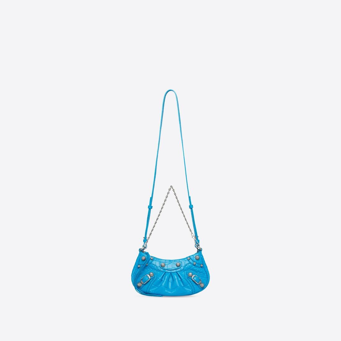 Women's Le Cagole Mini Purse With Chain Crocodile Embossed With Rhinestones in Blue - 4