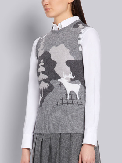 Thom Browne Medium Grey Cashmere Forest Scenery Intarsia 4-Bar Crewneck Shell Top outlook