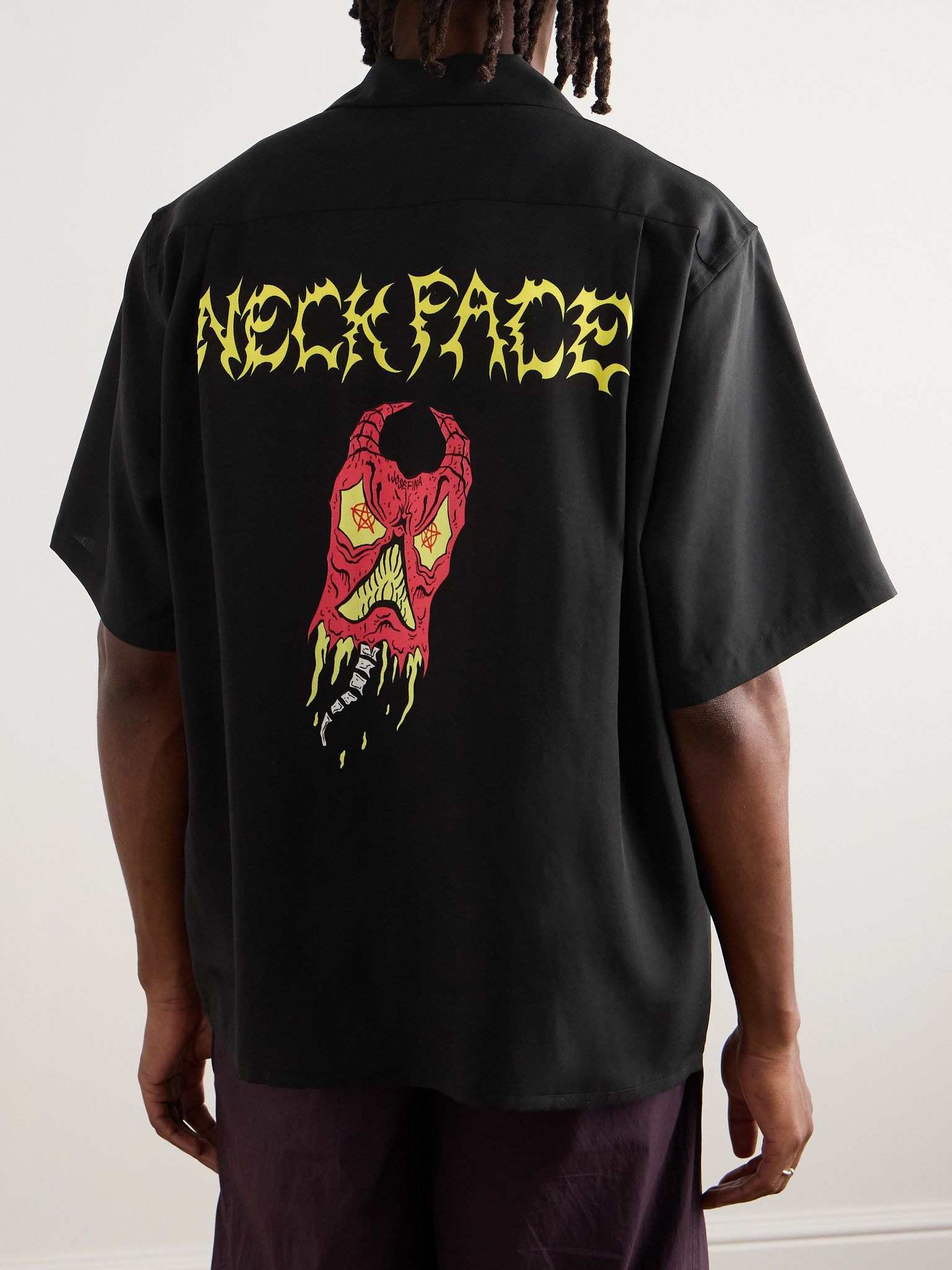 + Neck Face Convertible-Collar Printed TENCEL™ Lyocell Shirt Black - 3