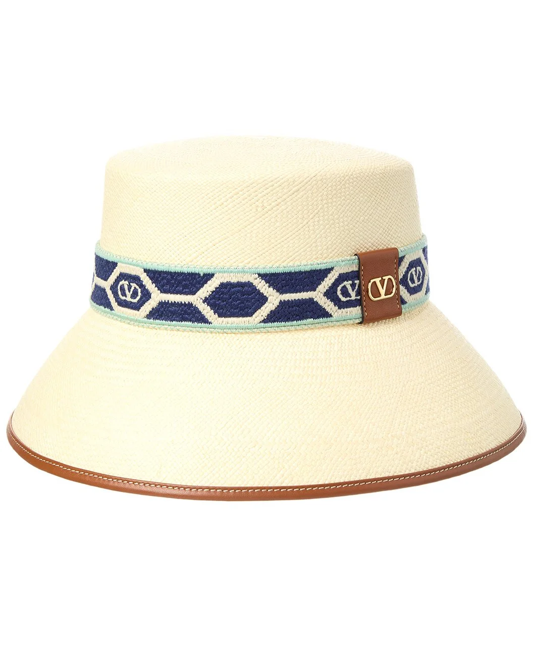 Valentino Antibes Logo Plaque Leather-Trim Bucket Hat - 1