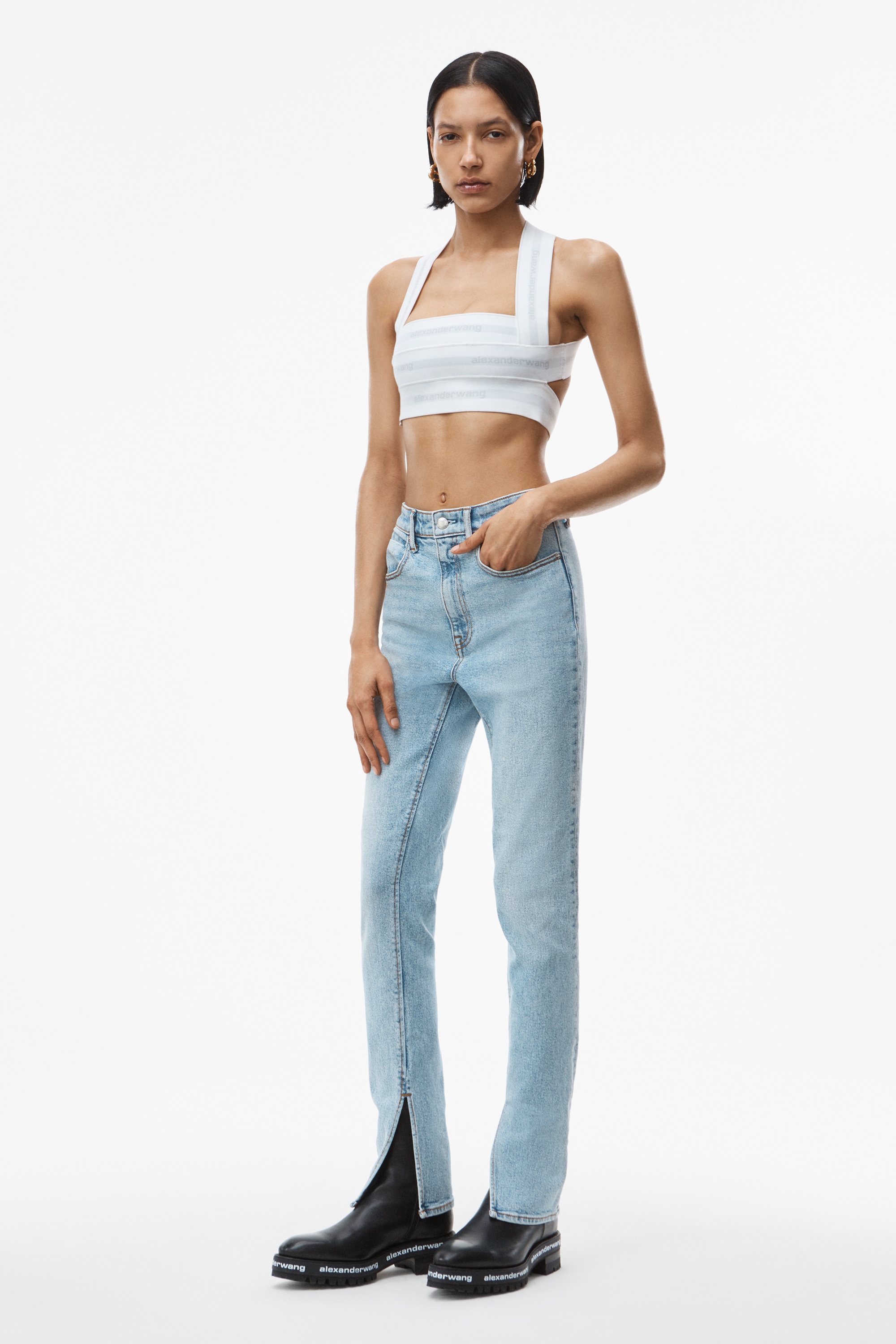 STOVEPIPE JEAN IN PEBBLE BLEACH DENIM - 4