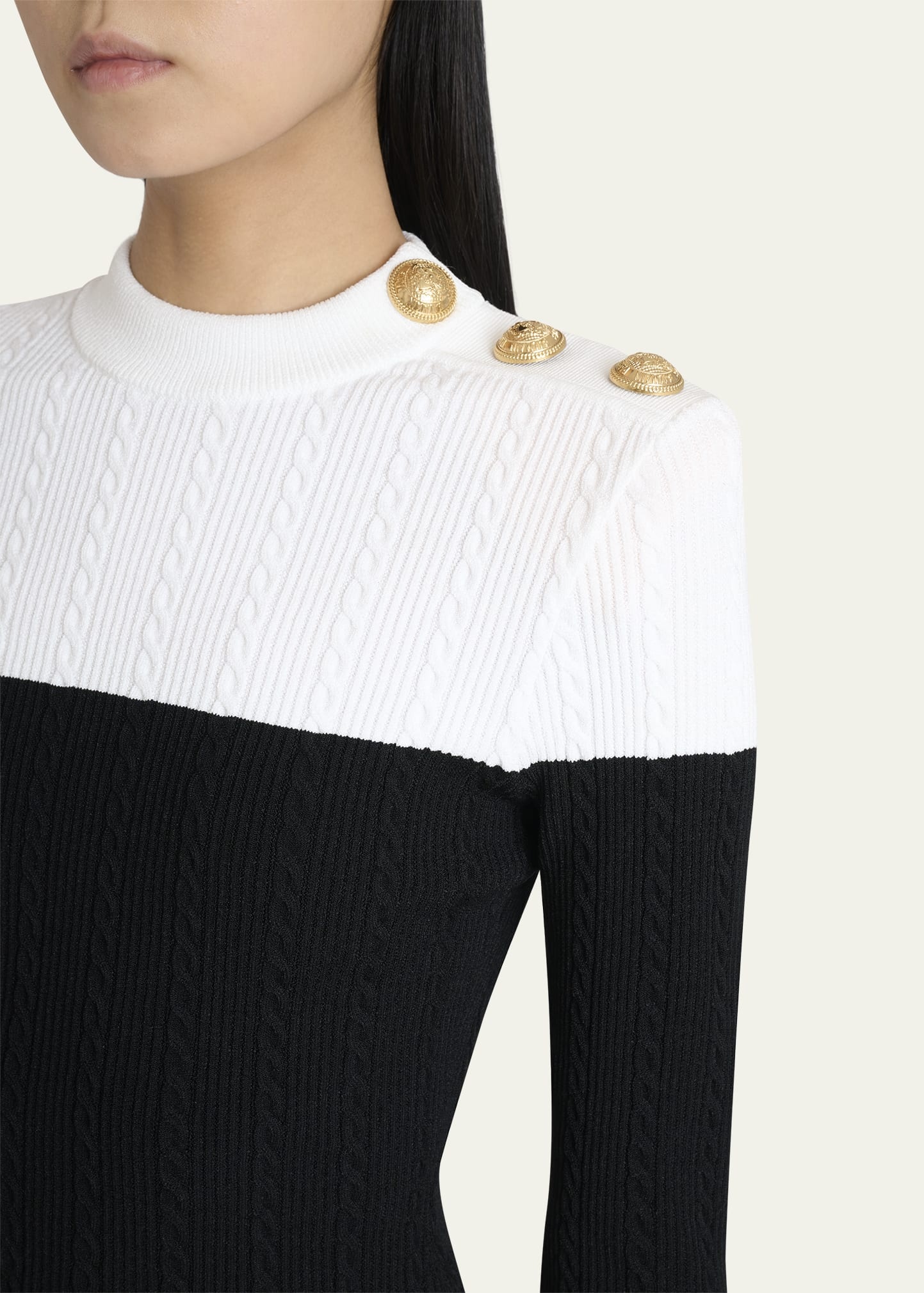3-Button Twisted Knit Colorblock Top - 5