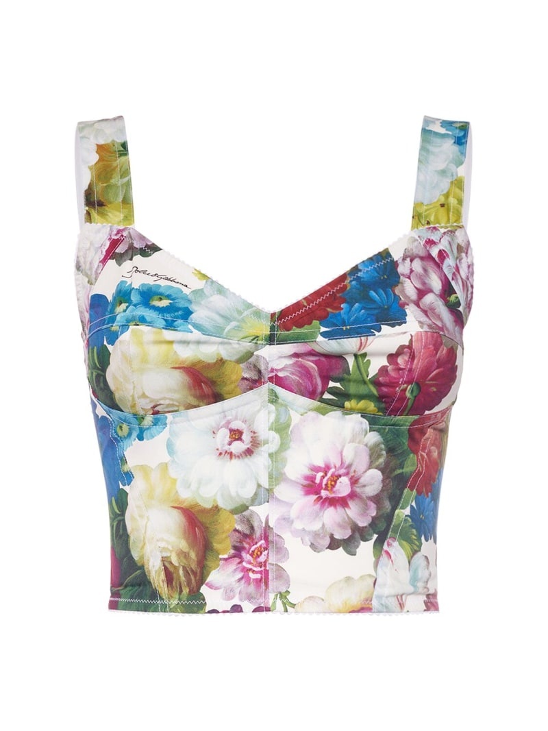 Flower print cotton poplin bustier top - 1