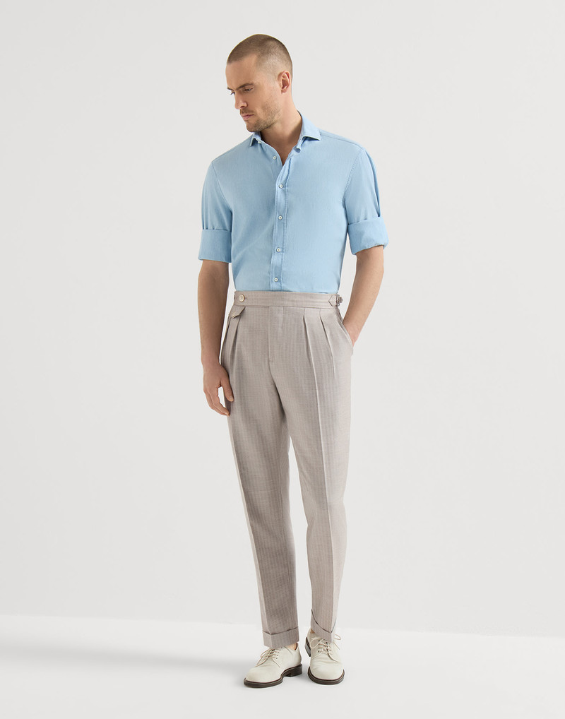 Cashmere and silk chevron trousers with double pleats and waist tabs 5