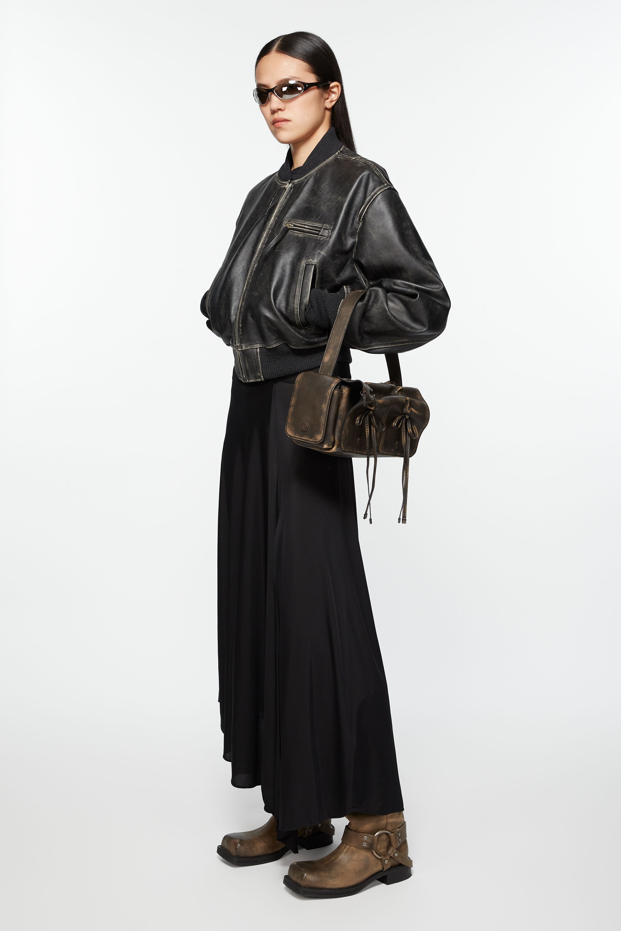 Leather bomber jacket - Black - 5