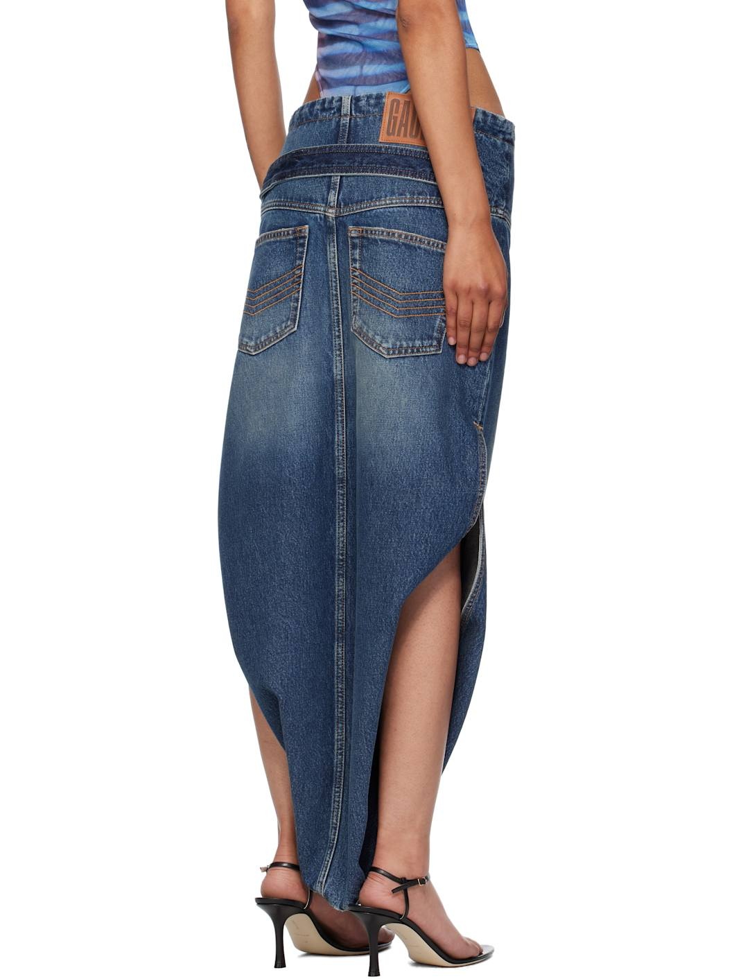 Blue Internal Belt & Zipped Opening Denim Maxi Skirt - 3