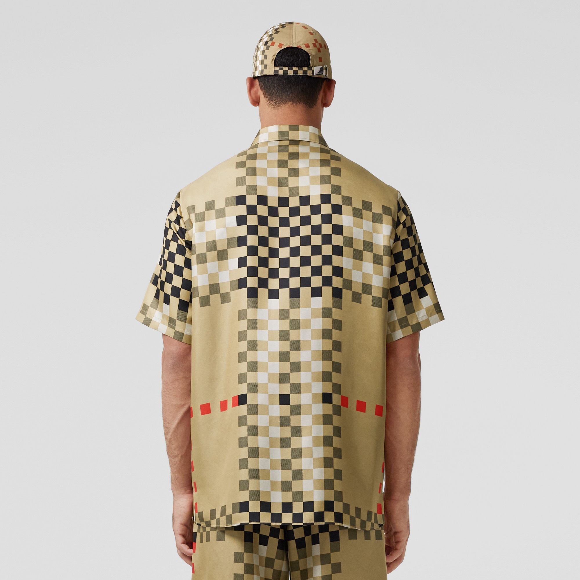 Short-sleeve Pixel Check Silk Shirt - 3