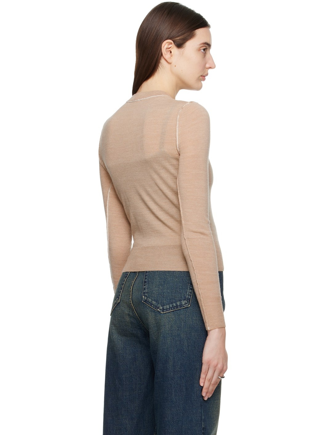 Beige Exposed Seam Sweater - 3