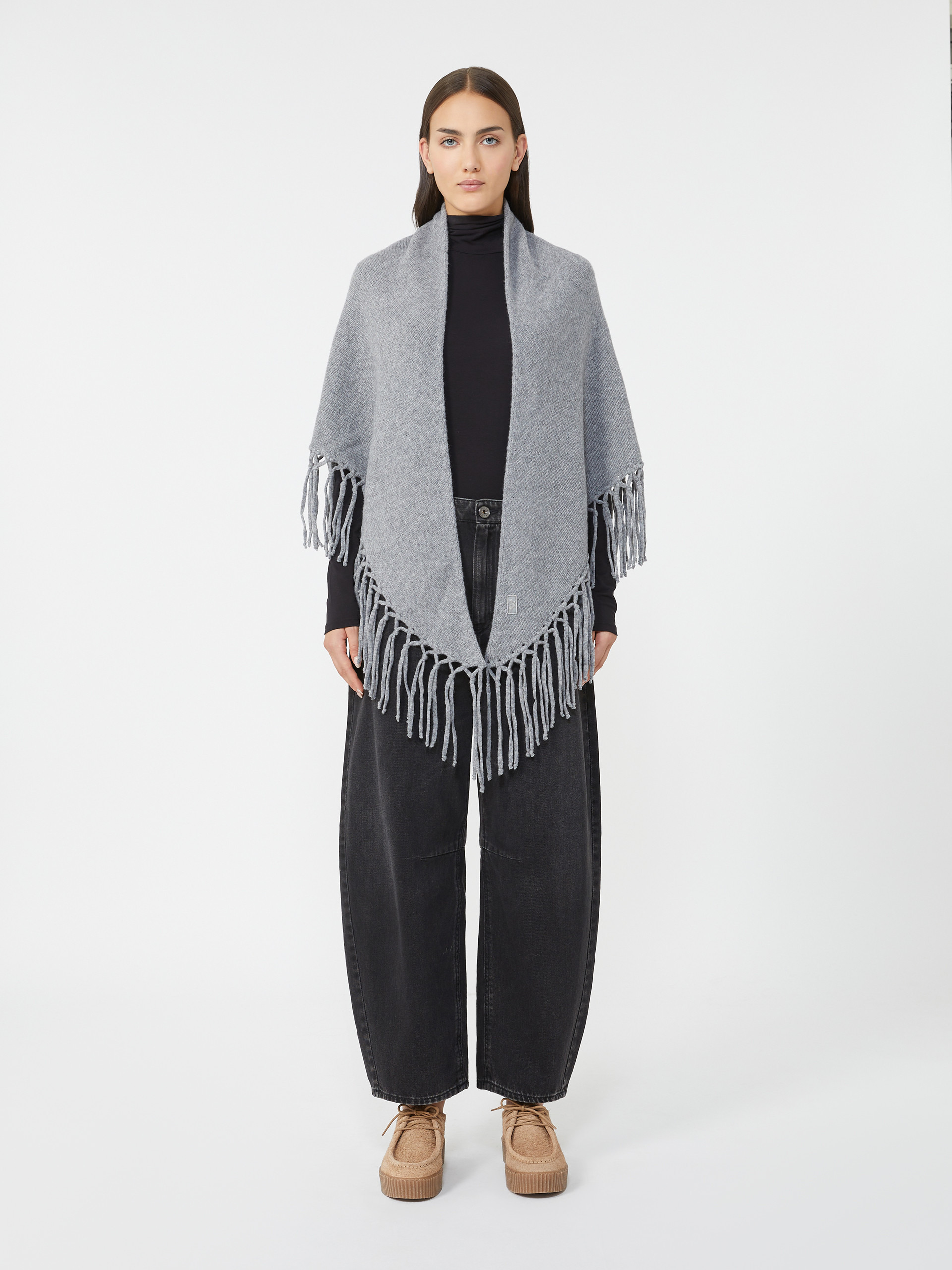TORNADO Wool shawl with fringes - 2