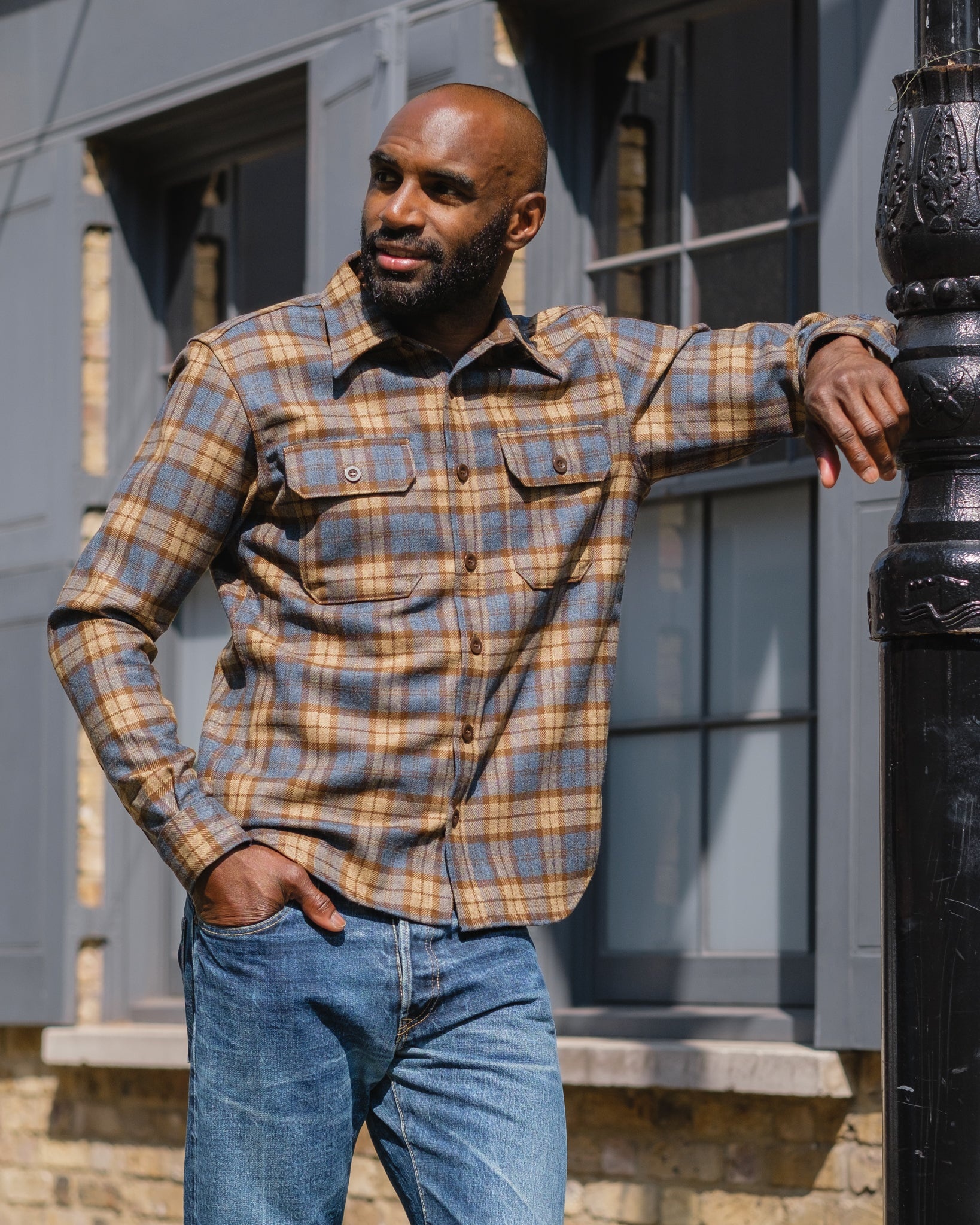 14OZ FOX BROTHERS® WOOL CPO SHIRT - TUSCAN BROWN CHECK TWILL FLANNEL - 4