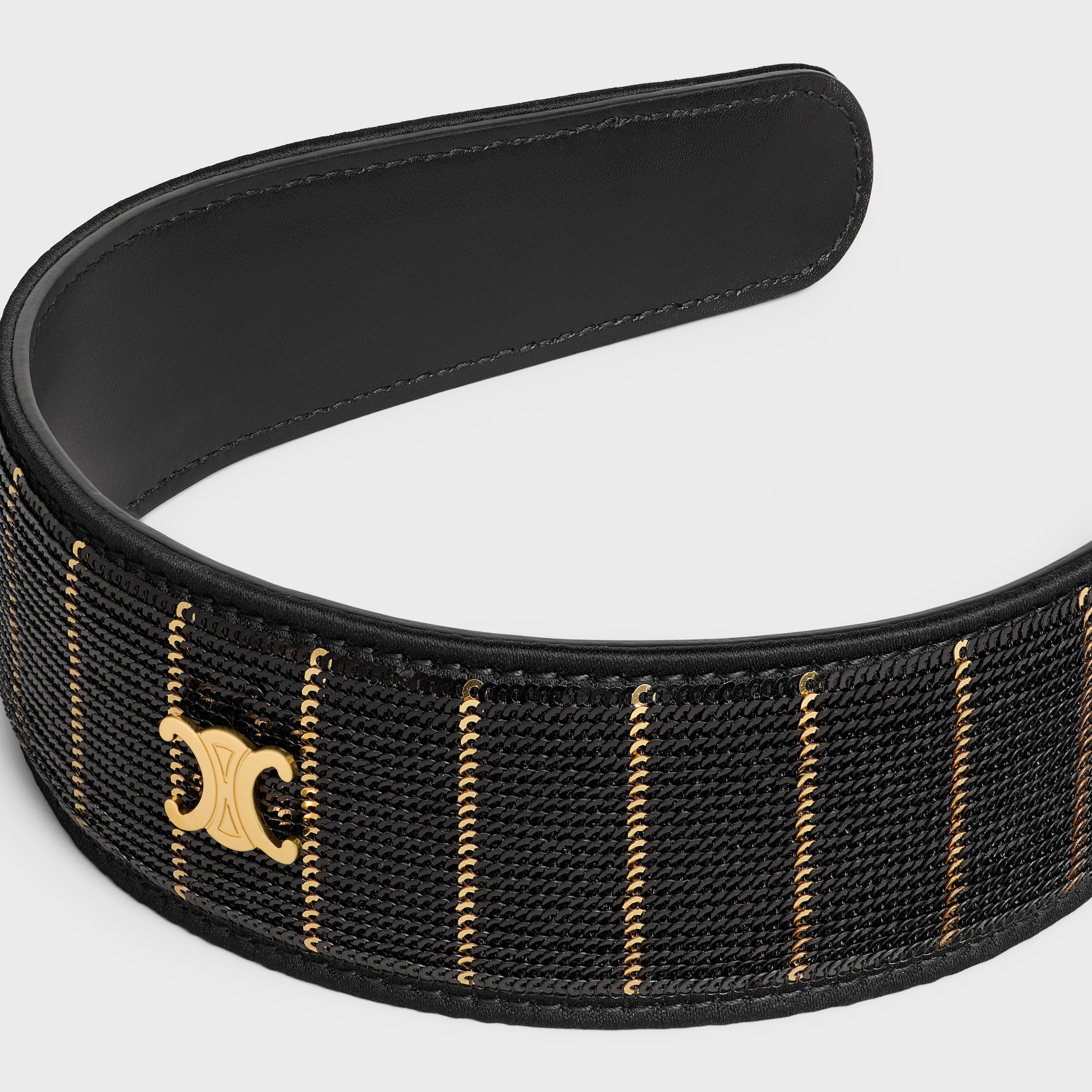 Celine Striped Sequins Headband in Calfskin, Polyester and Brass with Gold Finish - 3