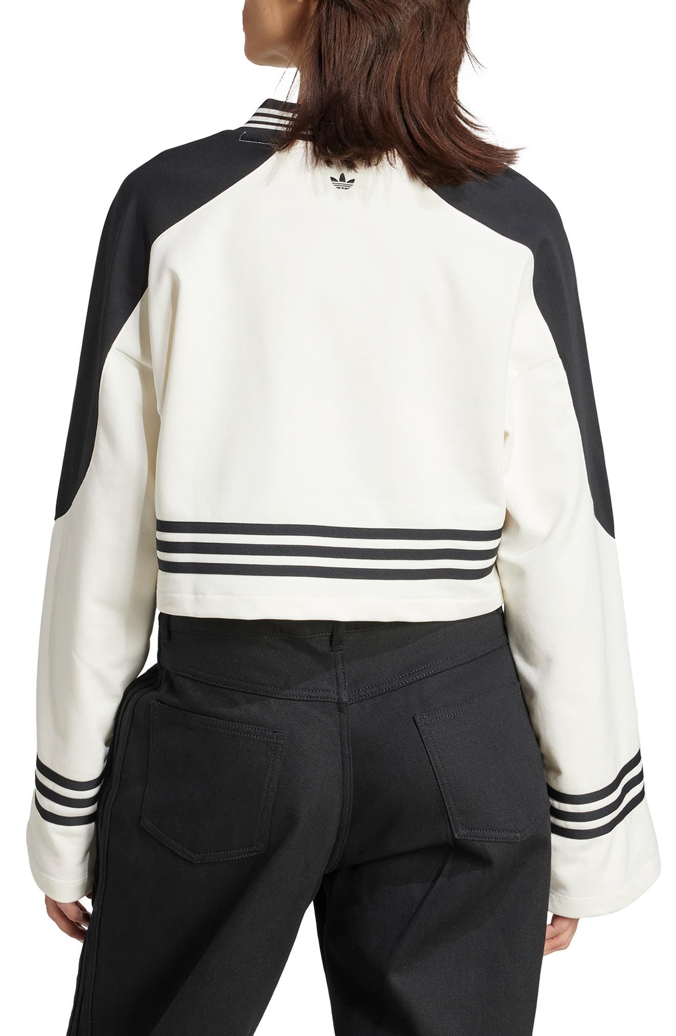 adidas Logo Cotton Blend Crop Sweatshirt in Off White/Black at Nordstrom - 2