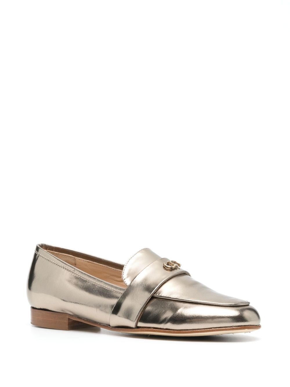 logo-plaque metallic loafers - 2