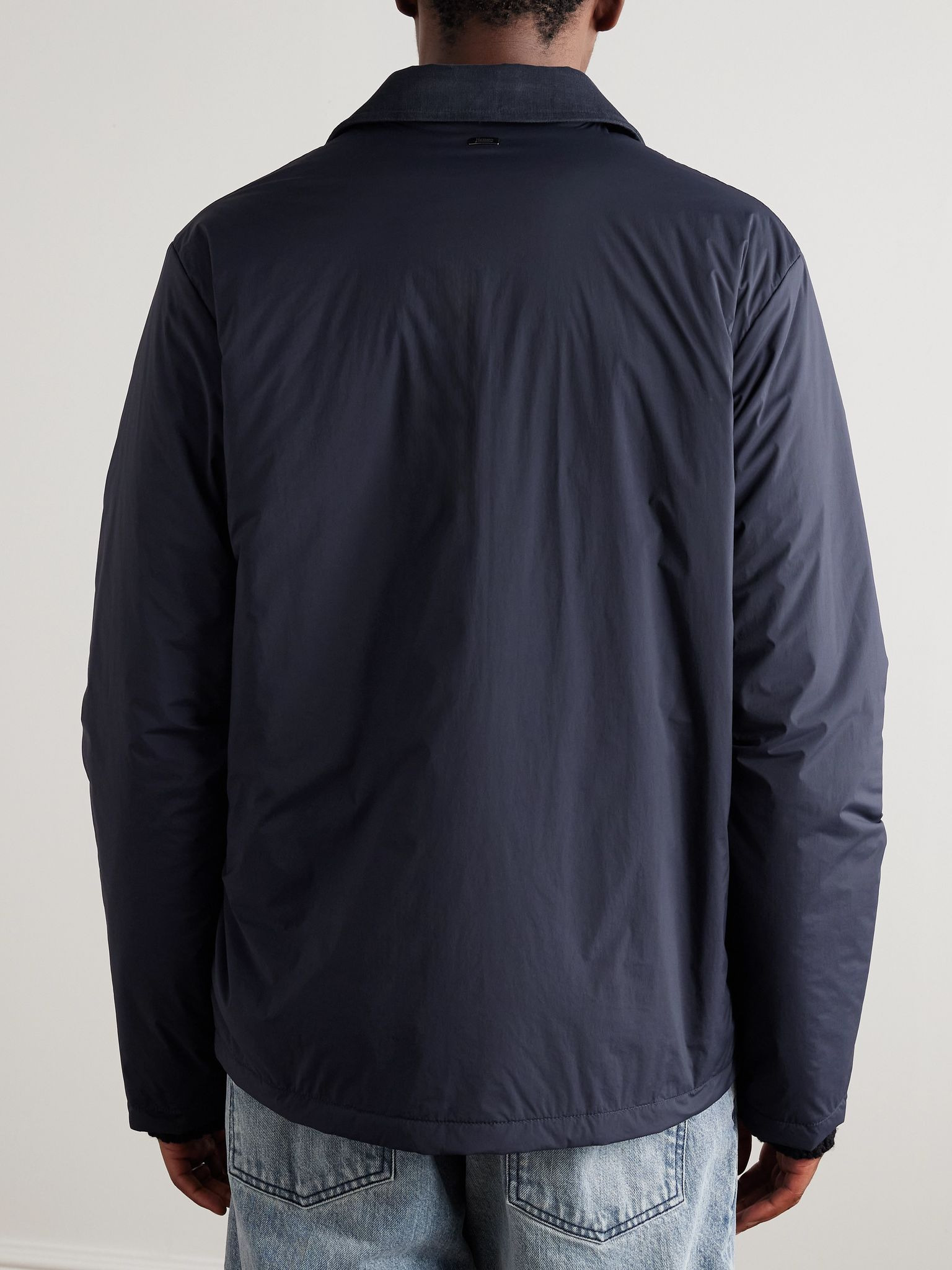 Padded Cotton Corduroy-Trimmed Shell Jacket Navy - 3